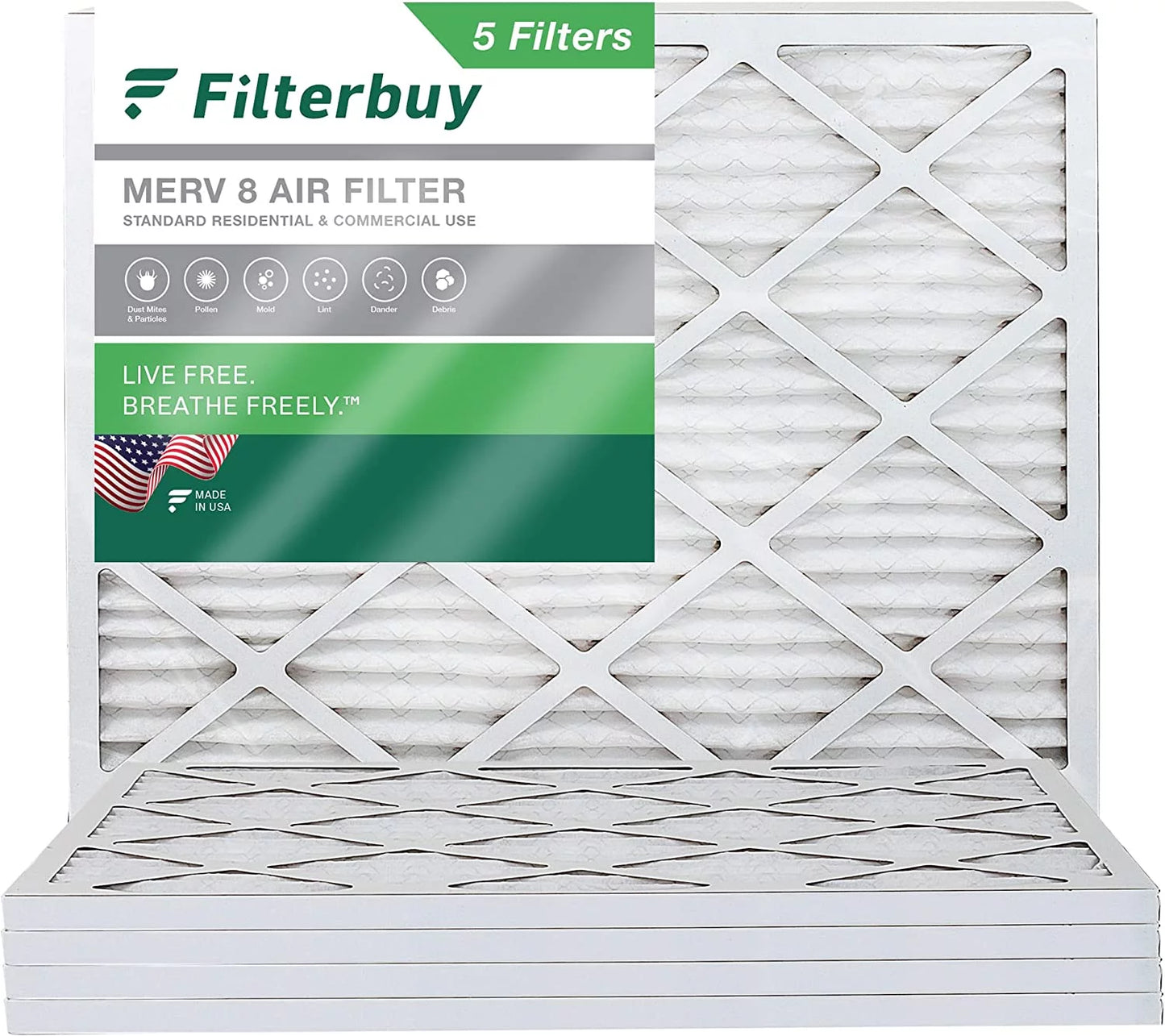 Pleated 19x20x1 HVAC Filterbuy Air 8 (5-Pack) AC MERV Filters Furnace