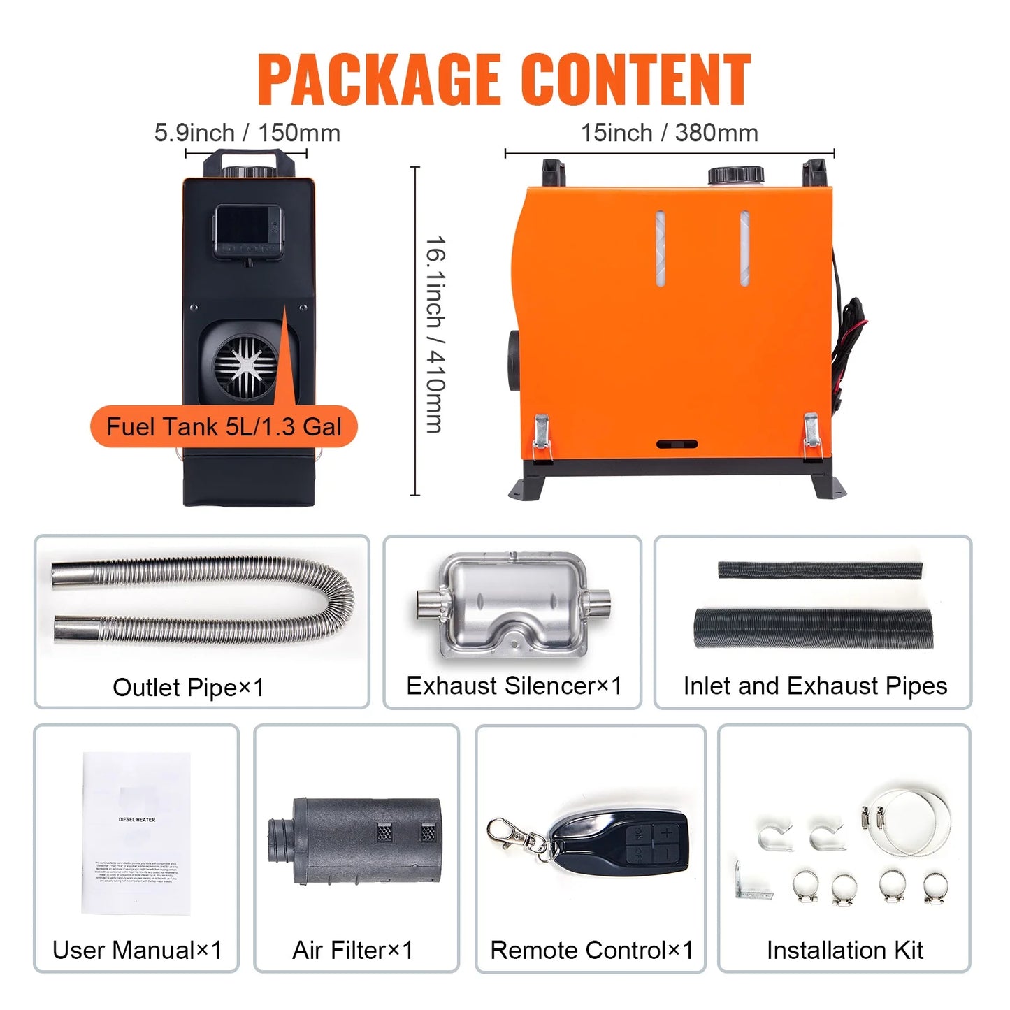 Display, LCD Remote Integrated RV SKYSHALO Diesel Air Boat Heater Camper Diesel 5L Rapid Heater, Portable Diesel for 8KW 12V Parking Control with Heater, and and Heating Trailer Tank Indoor