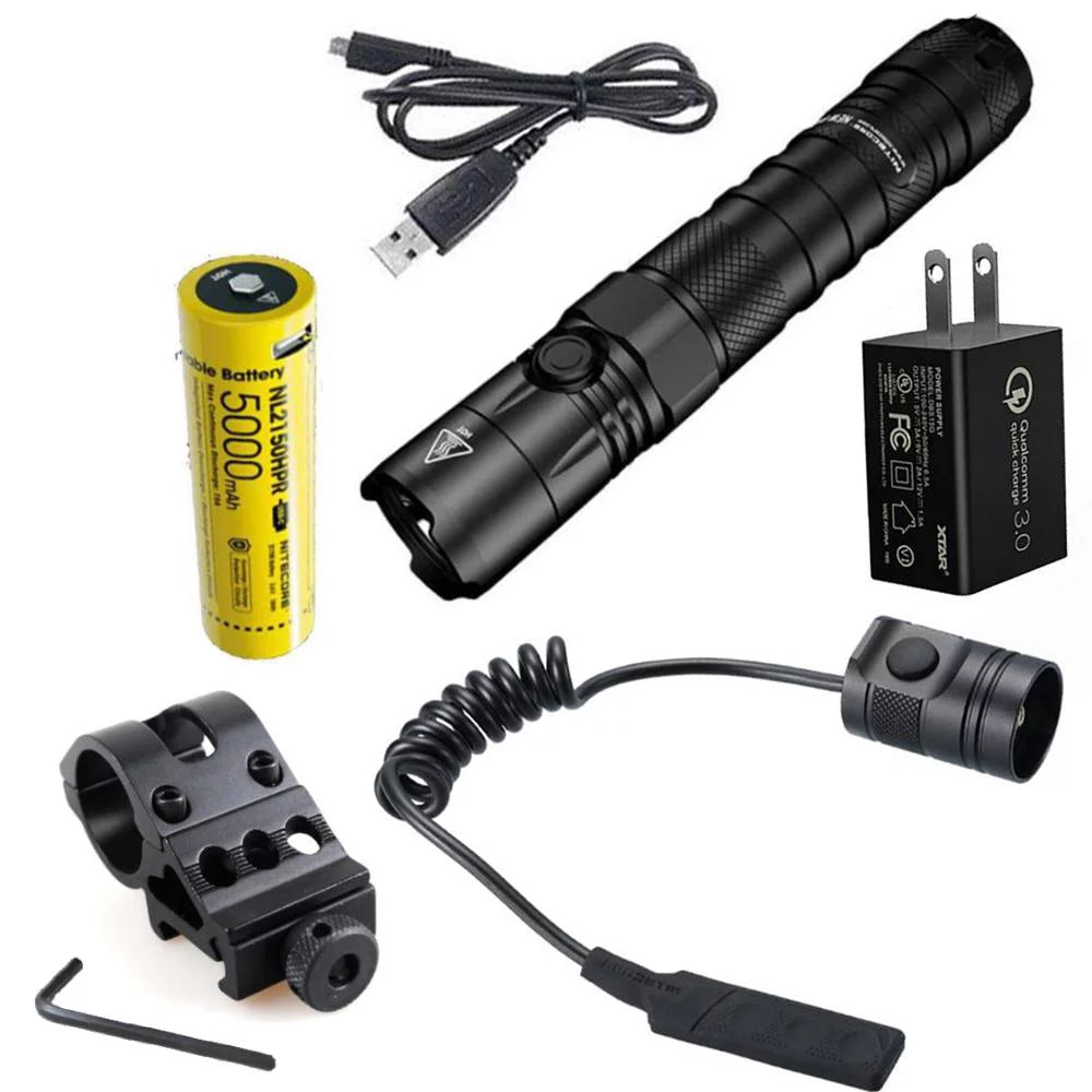 Wall 3Amp USB and Offset Flashlight Switch, Cord, New LED Nitecore - Mount, Battery, P12 Adapter Lumens 1200 RSW3 Version Pressure w/NL2150HPR