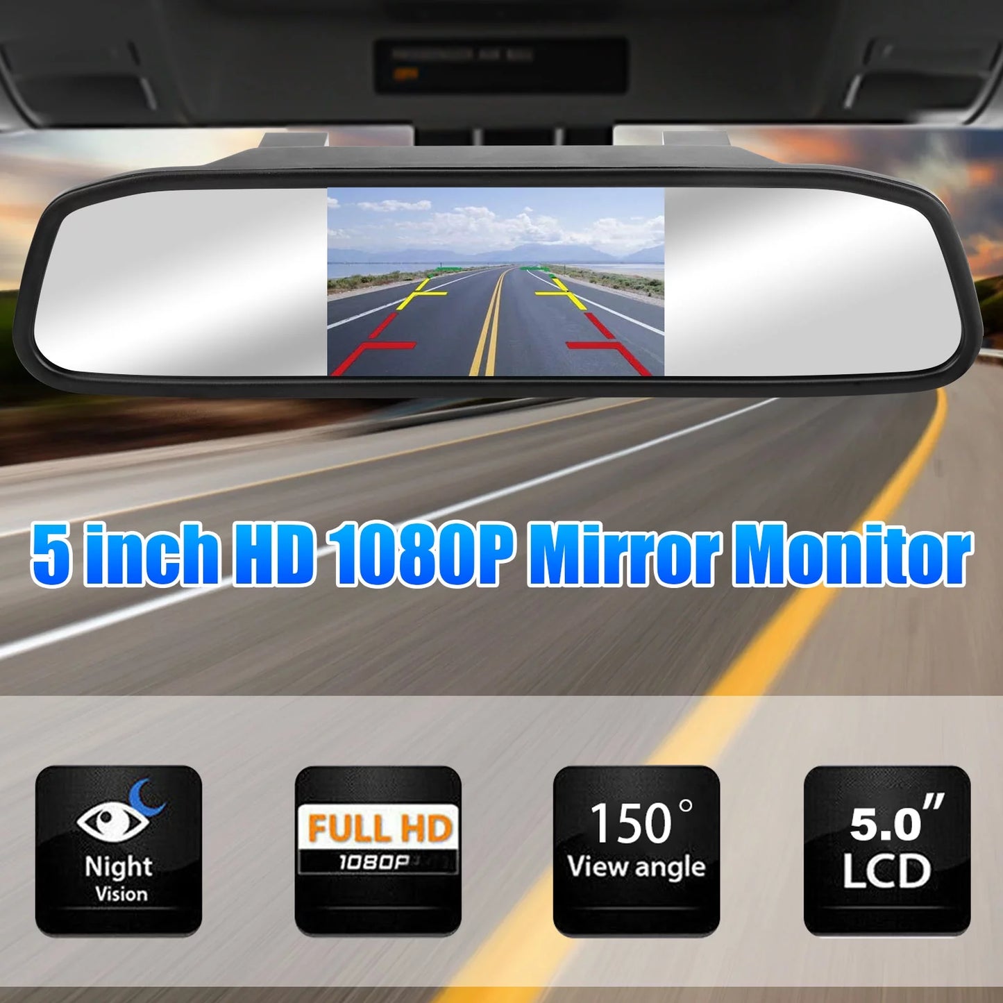 Monitor TSV Camera, Dash License 150° 1080P with Plate Vision, Car Driving Mirror 5" Camera View Night Mirror Parking Backup Recorder G-Sensor, Rear Camera, Rear Waterproof Cam,