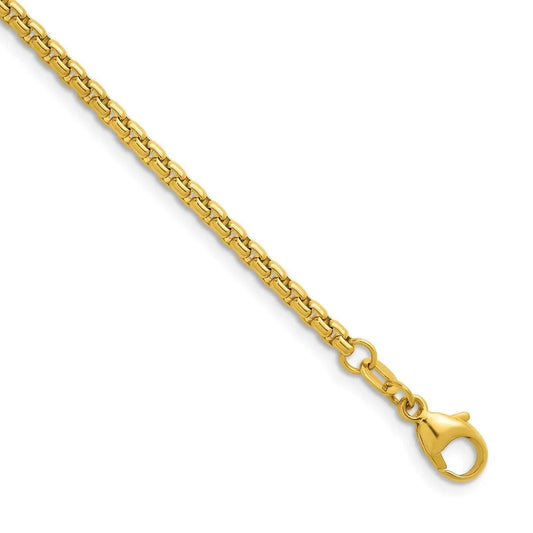 Solid 2.7mm 7.5 Inch Women Box Round Auriga Yellow Fine Chain for Jewelry Bracelet 14K Gold Polished