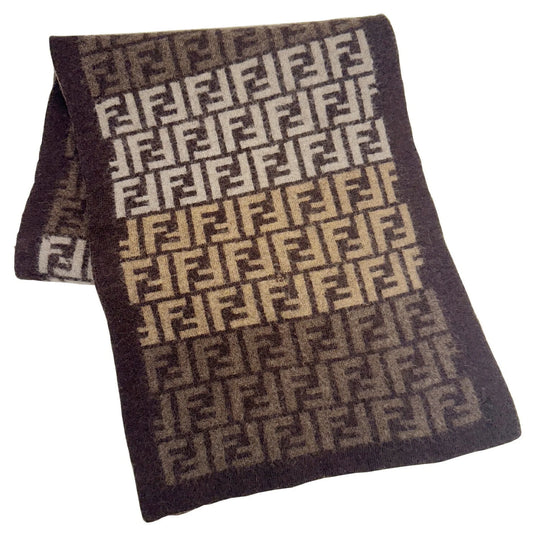 (Good) Pre-Owned wool FENDI pattern brown FF beige scarf Zucca women's men's