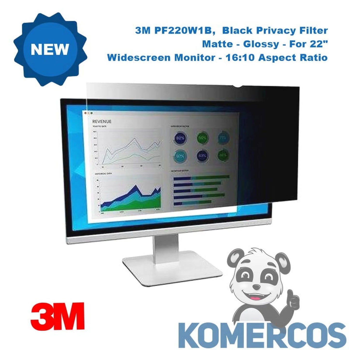 Matte, Privacy Widescreen Monitor 22-in. Black Glossy, PF220W1B - 3M Filter, For