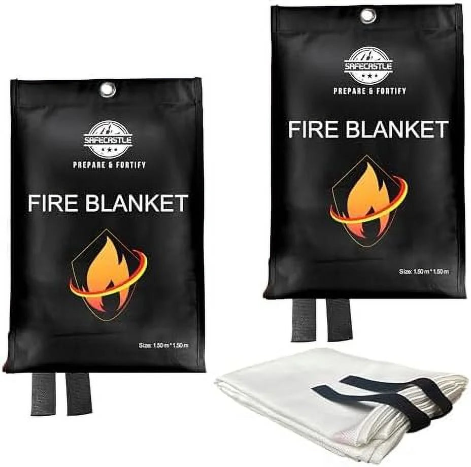 Store Grill Extinguisher Emergency Survival 2 Home Retardant Office to Fire School Fire Kitchen & Protection 59"x59" Blanket Kit Flame Blanket Easy | for Pack Camping Safety SAFECASTLE Car Blanket