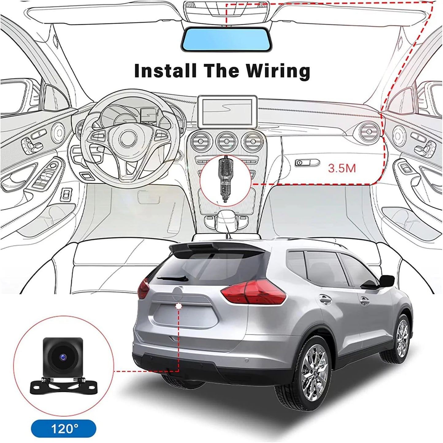 Card 32GB Vehicles Parking Night Cameras View Mirror Car 9.66" and Monitoring,with Podofo Dash Vision Front Screen for Cam Touch Rear Dual