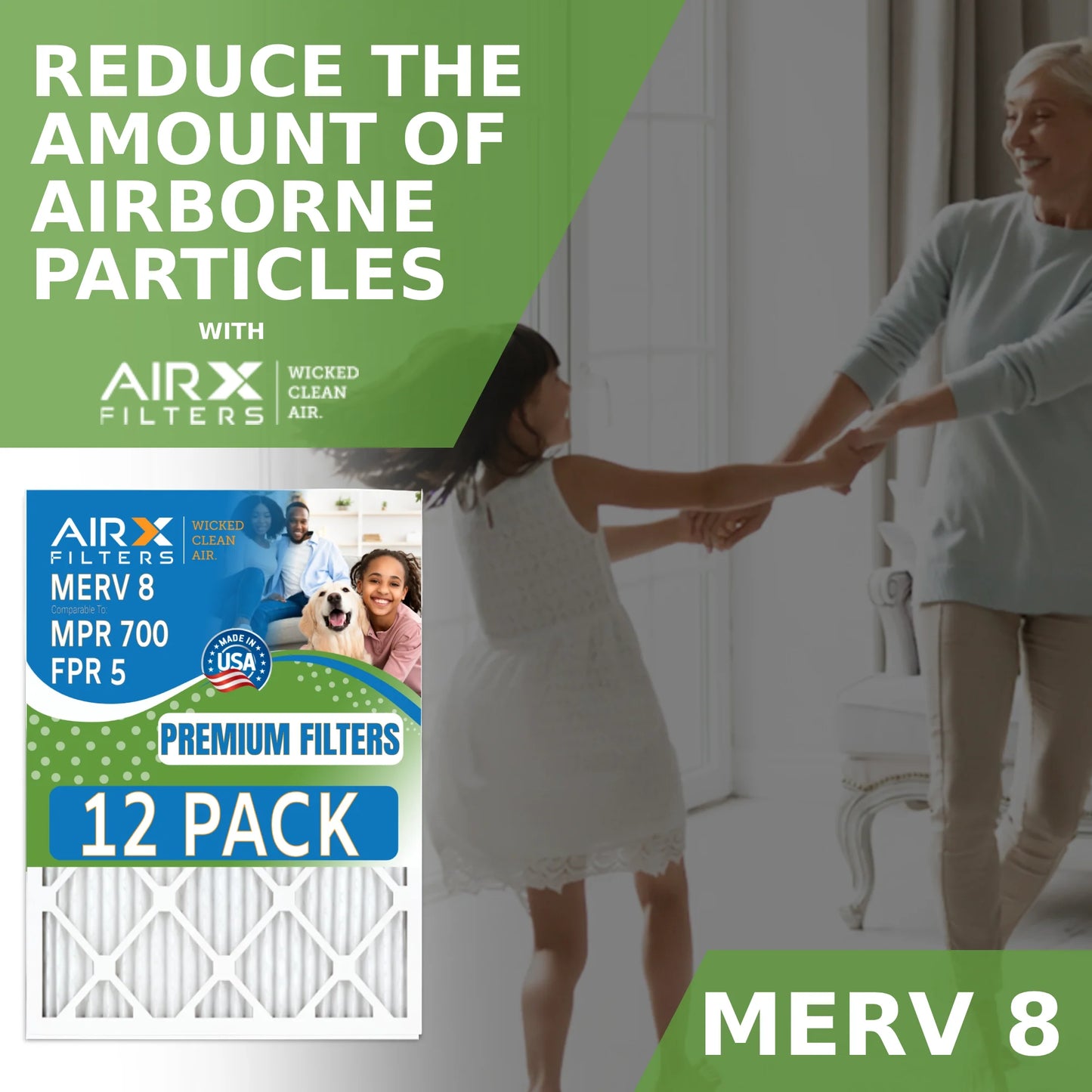 20x22x1 AIR. Air 12 in FILTERS WICKED Filter AIRX of FPR MERV 700 to MPR Pack Comparable 5 - Rating, Furnace CLEAN Filters Made USA & 8 by