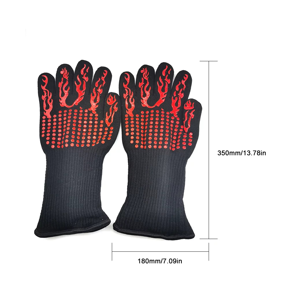 500~800℃ Welding Barbecue Grill Silicone Barbecue Proof Kitchen Gloves Garden -slip Outdoor Heat Grilling for Cooking Stripe CACAGOO Resistant Heat Gloves Oven with Gloves