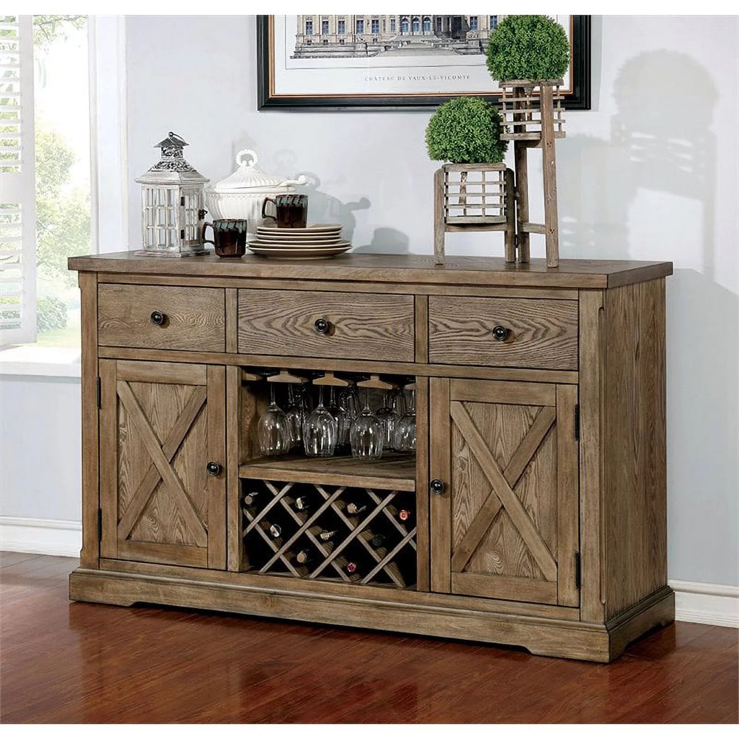 Multi-Storage Light Wood Kora Buffet Furniture America in of Oak Rustic