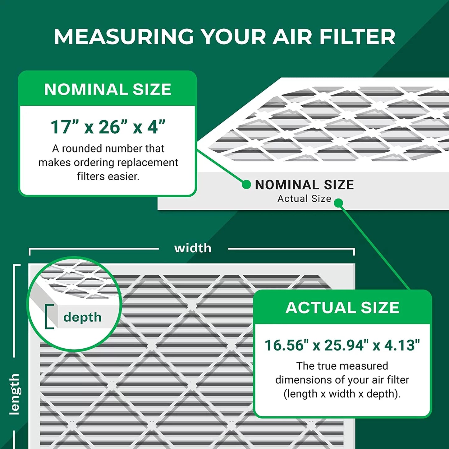 AC Filterbuy 11 Air x6664 17x26x4 MERV (4-Pack) HVAC for Furnace Lennox Pleated Filters