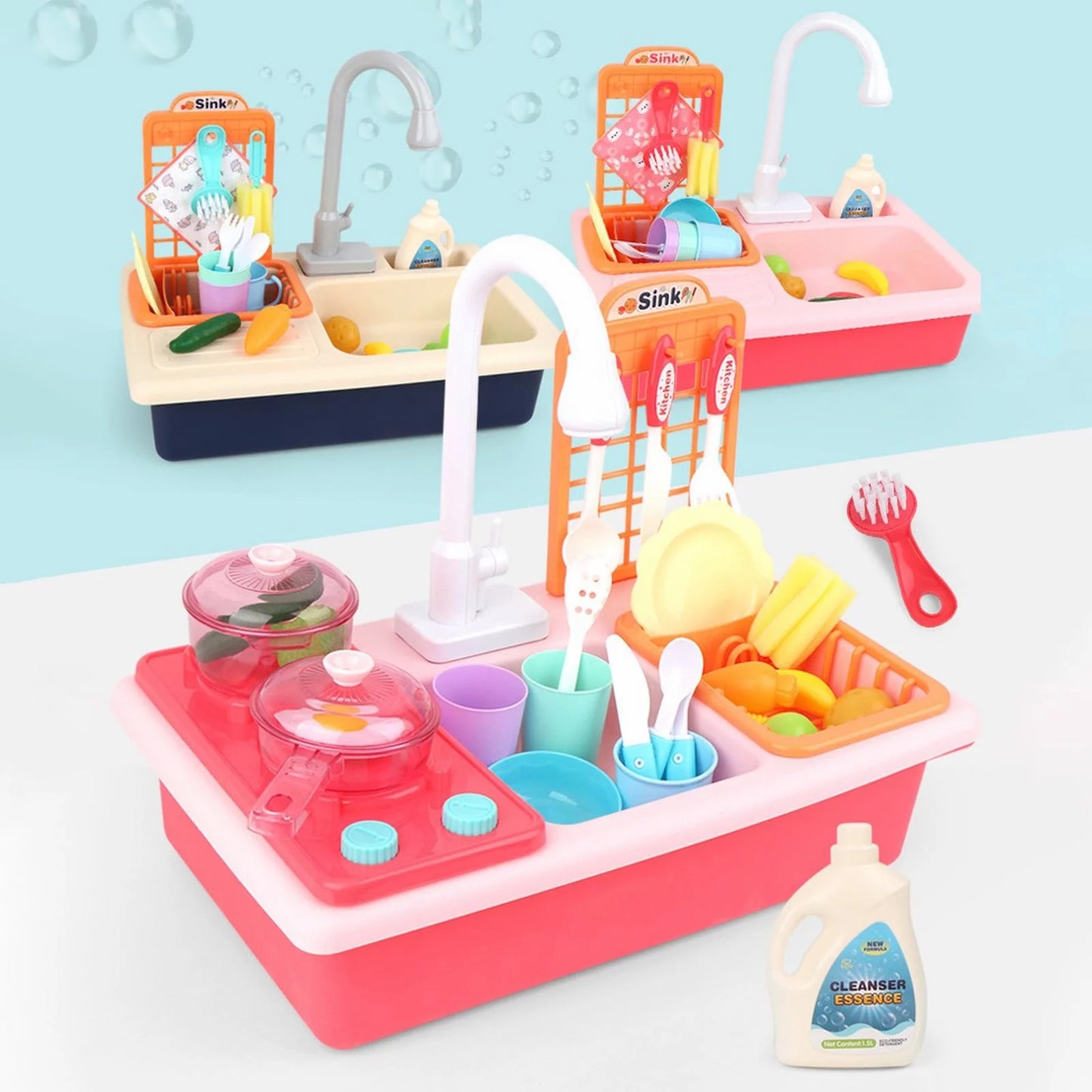 Play Pretend Toys Sink Play Kitchen With Board Playing Water Cycle Game for System Toddlers Automatic Board Toy House Water for Girls Boys Running Role Dishwasher Electric Children Alphabet Toys