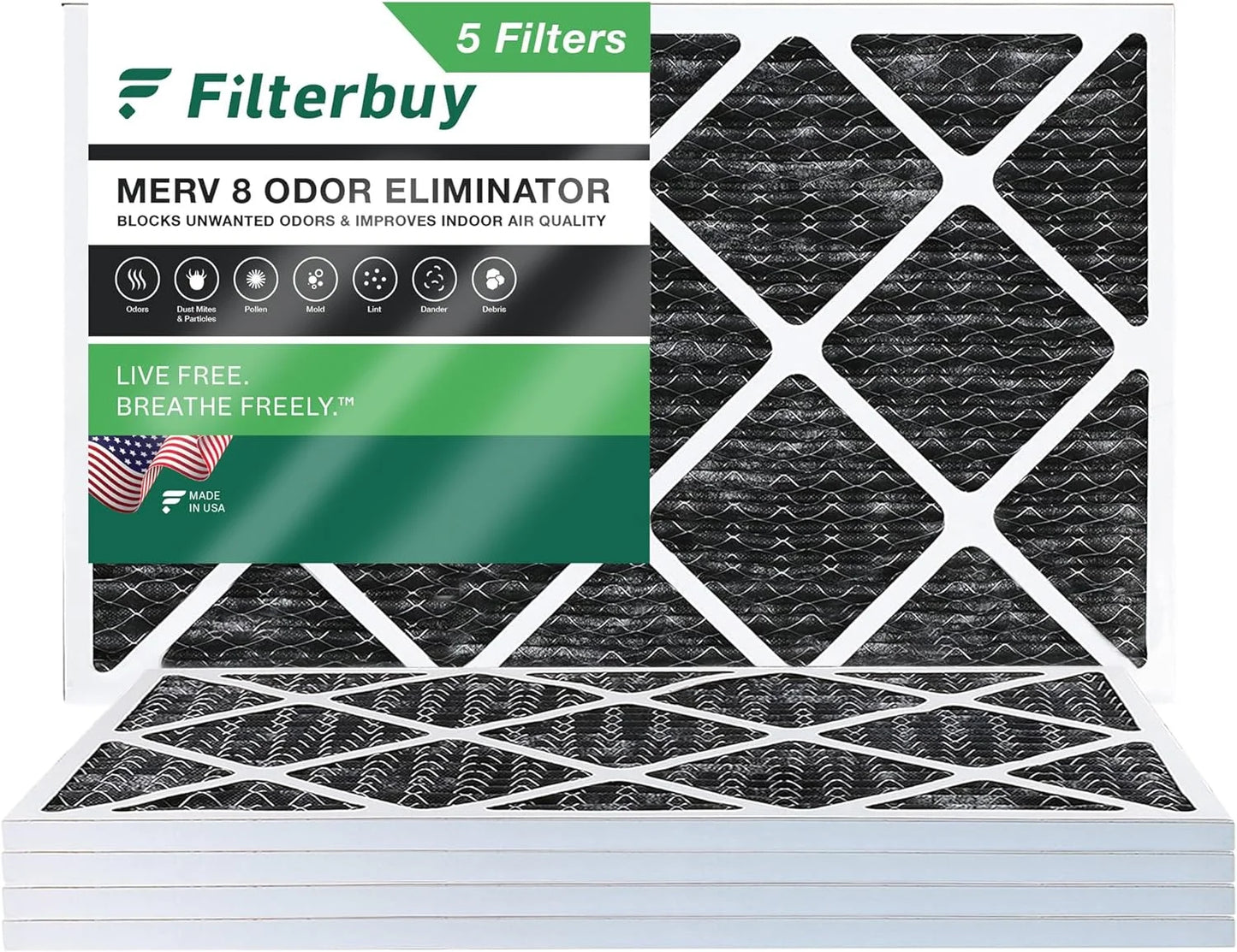 Activated Odor Furnace MERV Air 20x30x1 Filters Pleated (5-Pack) Filterbuy HVAC AC 8 with Carbon Eliminator