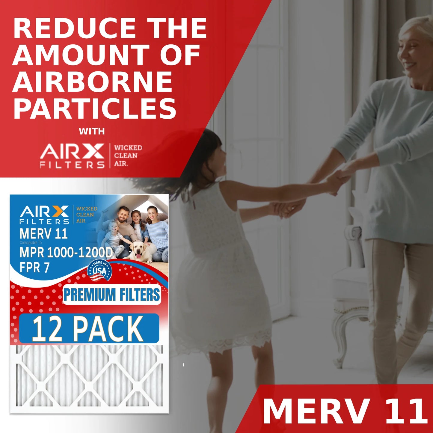 CLEAN - Made MPR Pack FPR Filters Rating, AIRX FILTERS to by Comparable & AIR. 11 MERV 1200 Furnace 12x12x1 MPR WICKED 1000, USA in Filter of 7 12 Air