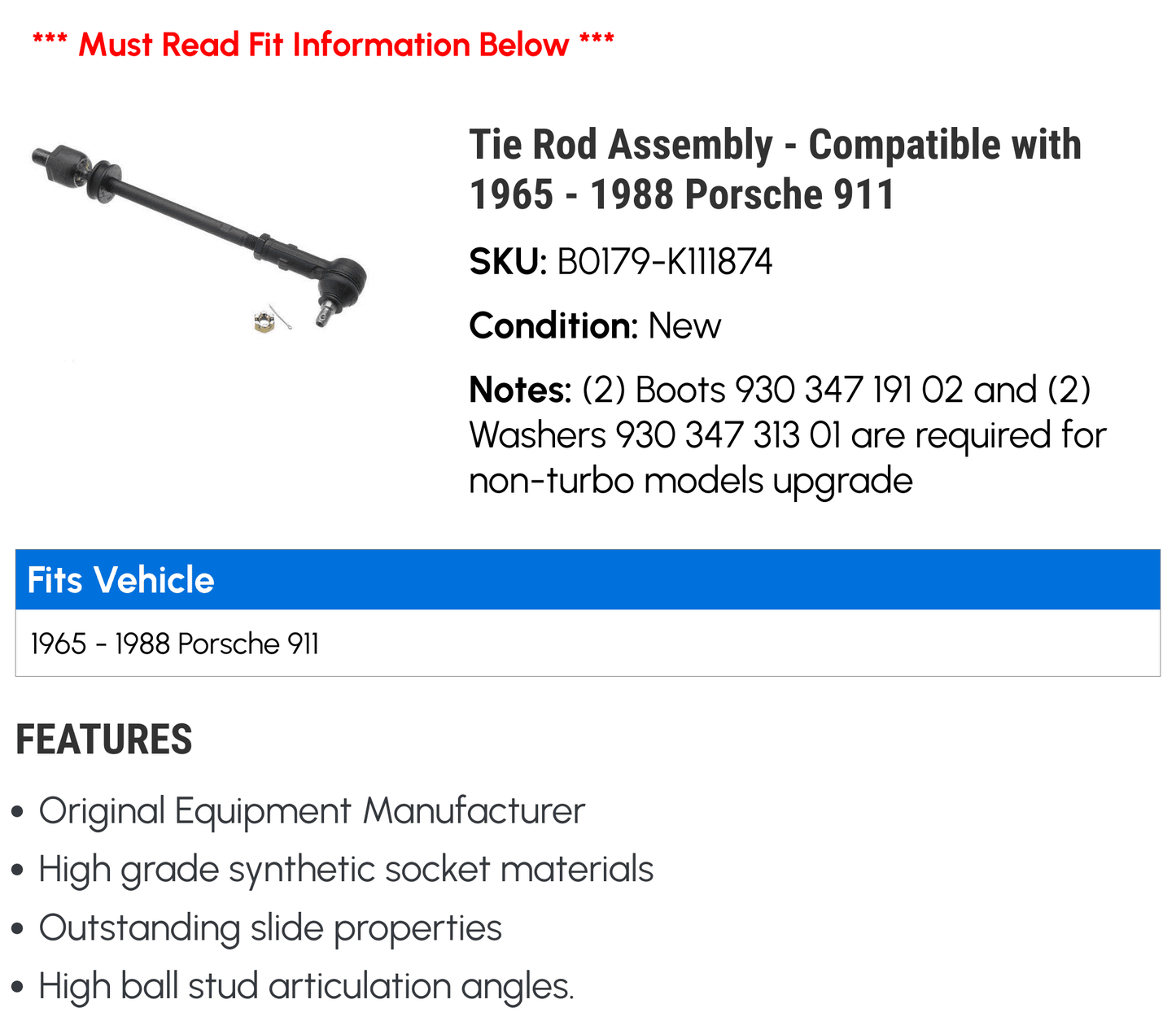 - - with 1985 911 Compatible Porsche 1967 1977 1971 1968 1979 1983 1986 1975 1984 1981 1987 1973 1972 1988 1976 Rod 1970 1966 1965 Tie 1974 Assembly 1978 1969 1982 1980