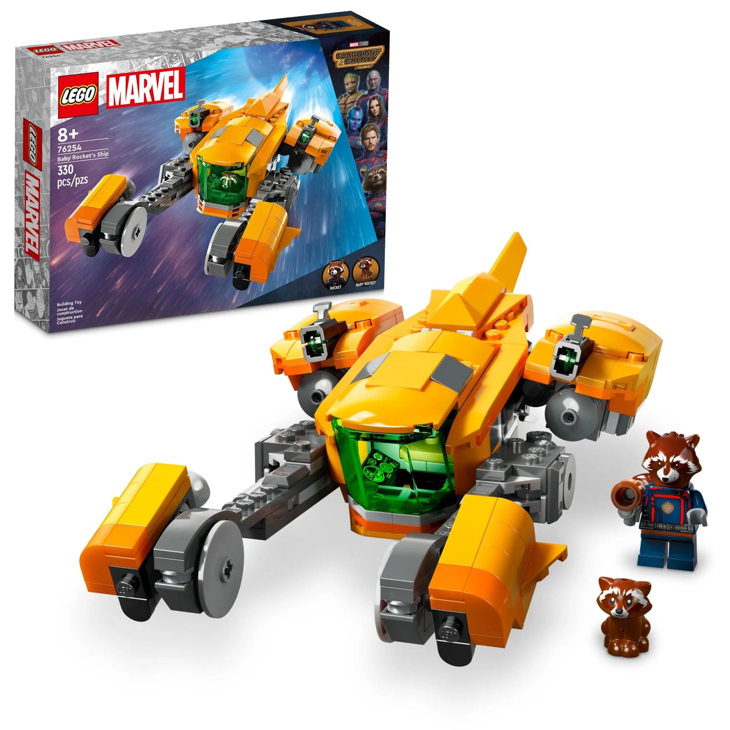 Ship Super Raccoon Minifigures, of 8 3 and Toy Rocket Spaceship Ages from Toy LEGO Buildable 76254 the and for Gift Baby Guardians up Galaxy Collectible Baby Rocket Kids Rocket’s Marvel Featuring Hero