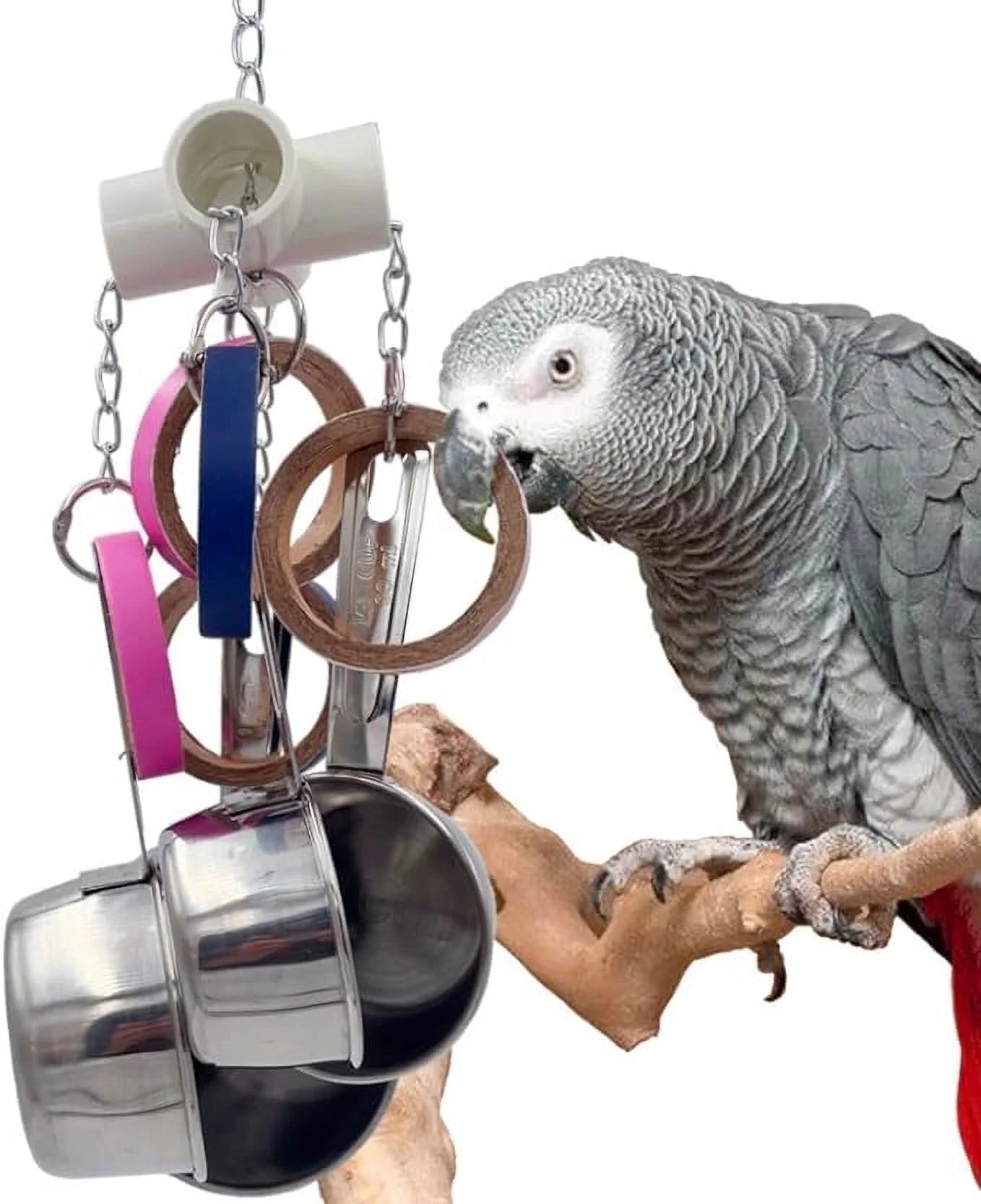 Steel Bagel Bird Cup for and Durable GILYGI African Toys, Stainless Pots Pullable and Greys Macaws Mini Toys Cardboard Cockatoos Ring Eclectus Parrots Amazons