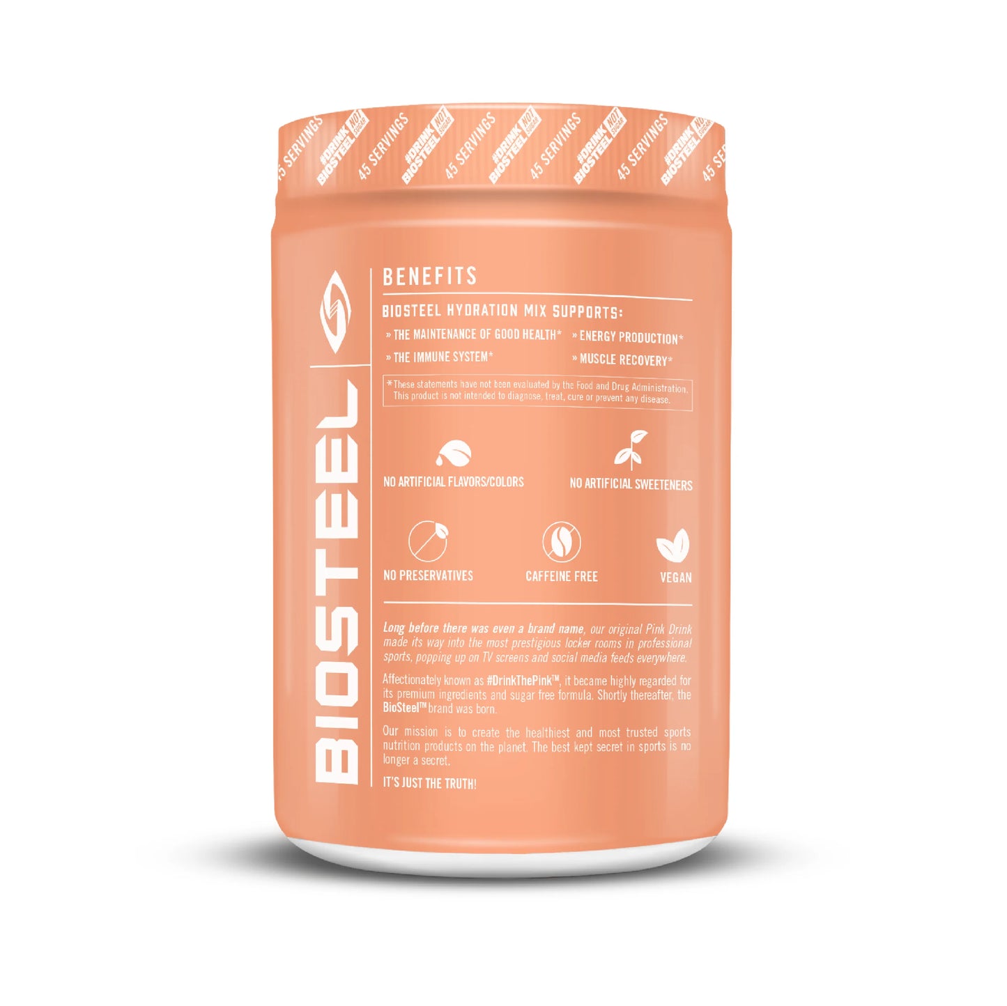 5 with Essential Hydration Sugar Flavor, Tub Mango Servings Electrolytes, Great Zero 45 per Mix, BioSteel Hydration Tasting Peach