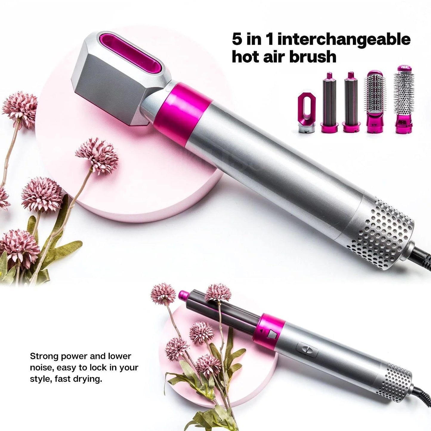 with Hair Brush and Dryer Ionic Color: Hair Brush for 5-in-1 Brush - Negative Dryer Blow Automatic Heads - Straightening GreyRed Curling Detachable Electric Styler Styling,