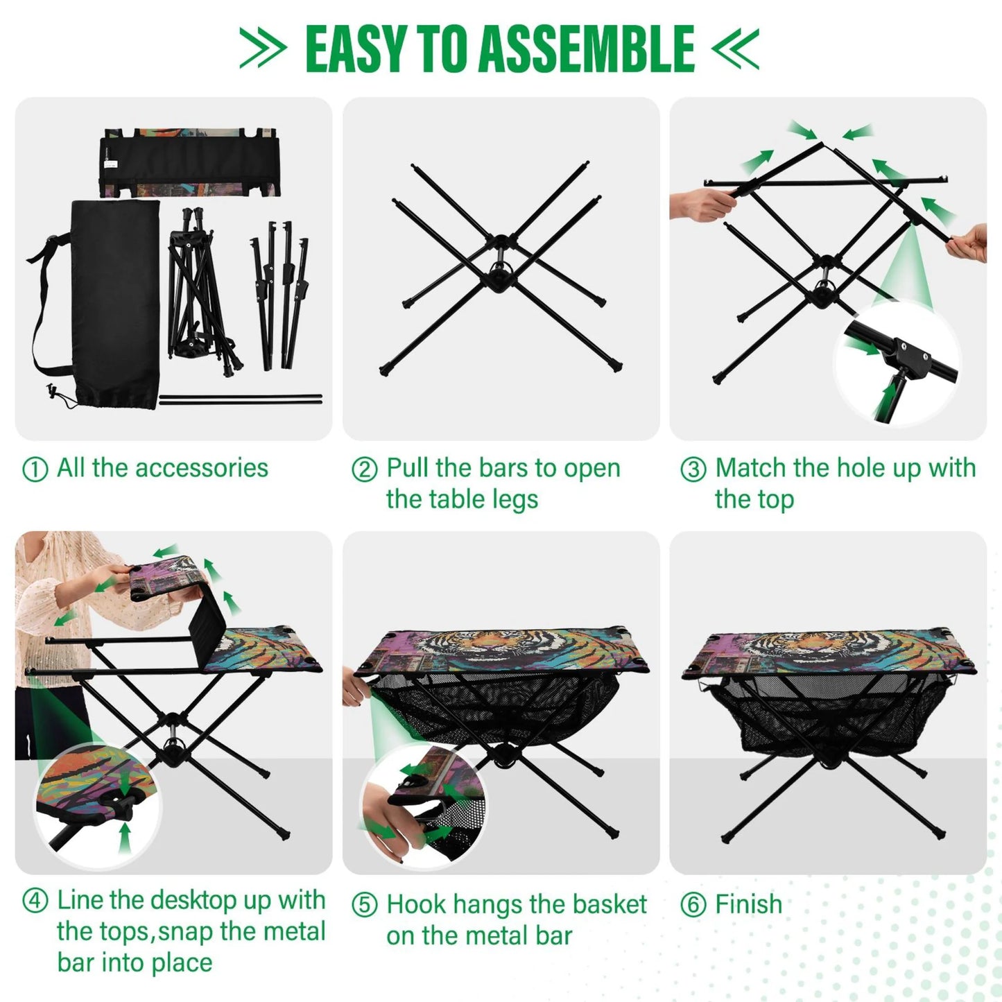 Picnic Storage Compact BBQ Tiger Table Hiking Abstract Foldable Beach for Fishing Camping Table Bag Portable Table Outdoor with