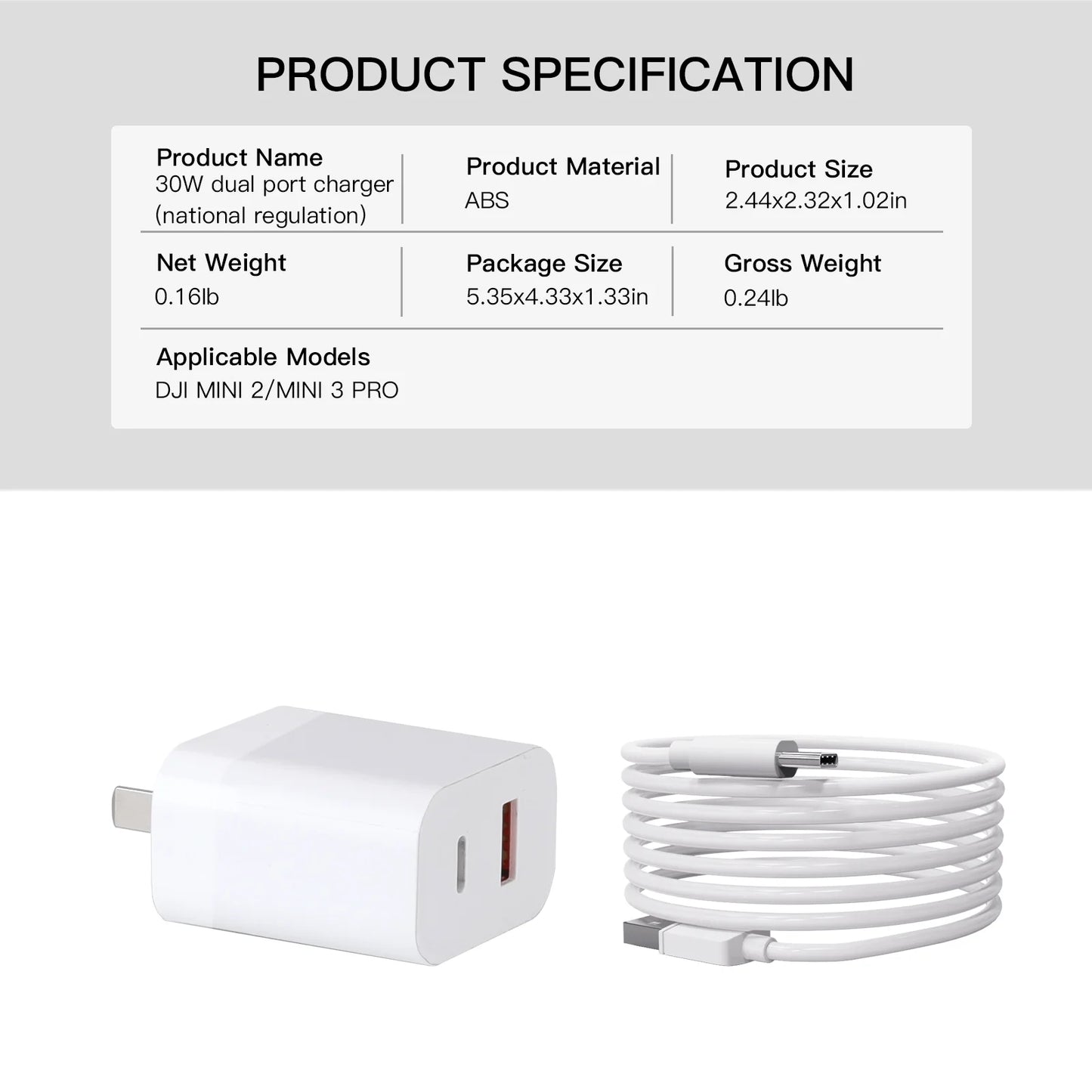 with 3 USB for Charger Mini Pro Cable Dual-Port Parts 2/Mini Type-C Charging Charging DJI 30W