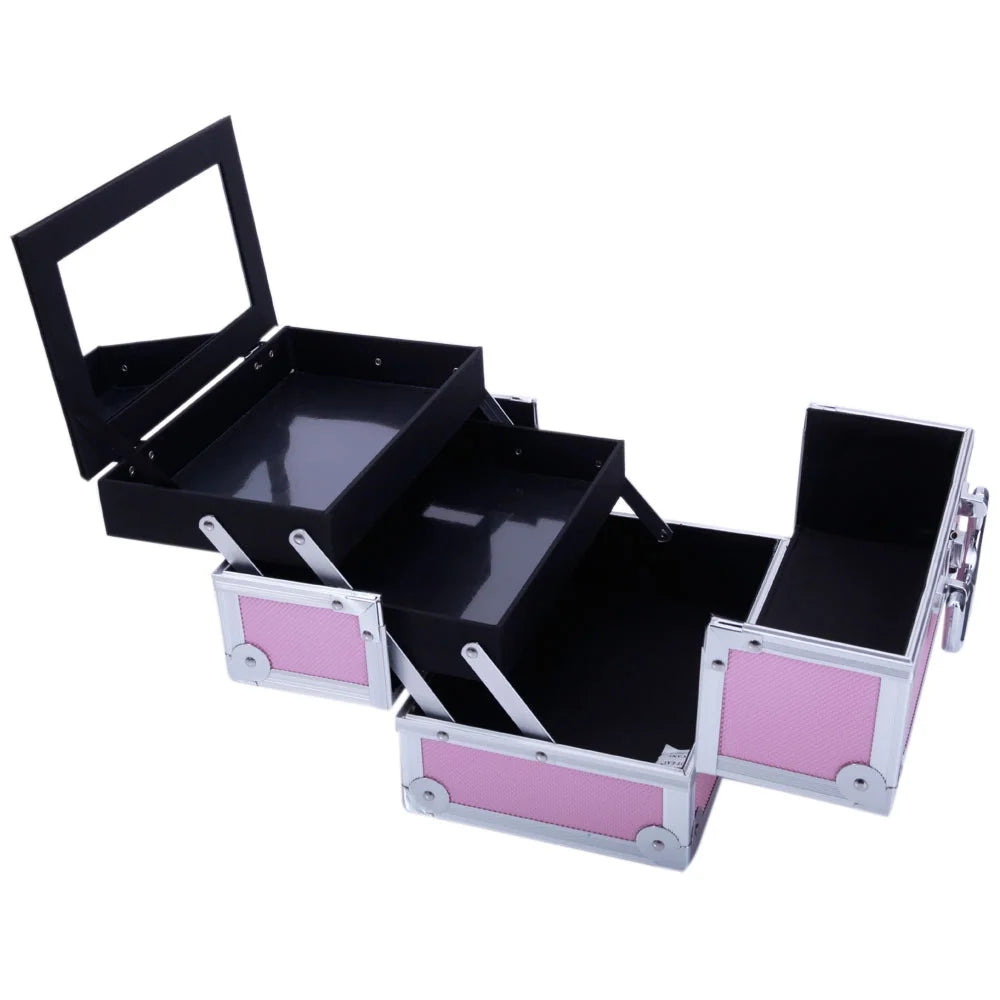 Silver Makeup Zimtown Jewelry Storage Portable Pink Bag Mirror Train with Aluminum Lock Case Box Case