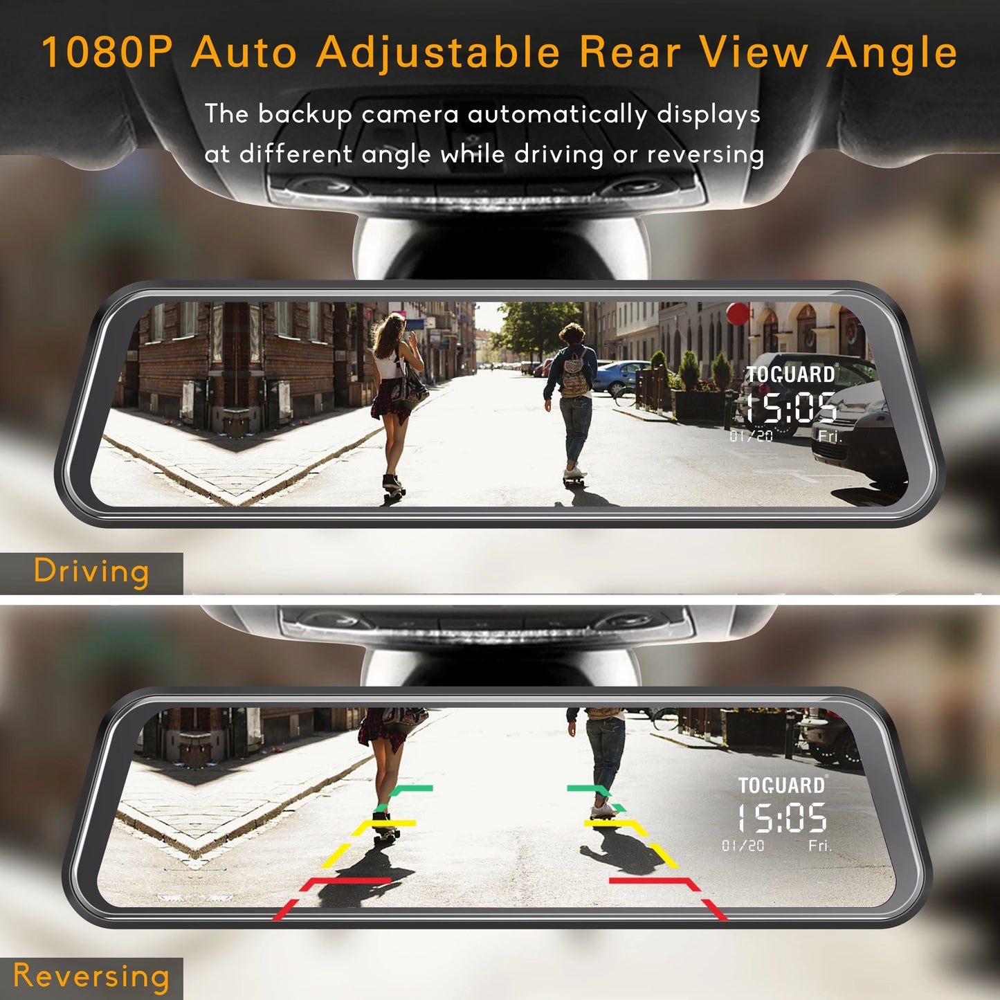 Cam Camera Full for View Cars Mirror Backup Waterproof 10-inch IPS Touch Rear with Mirror Screen Camera Dash 1080P TOGUARD