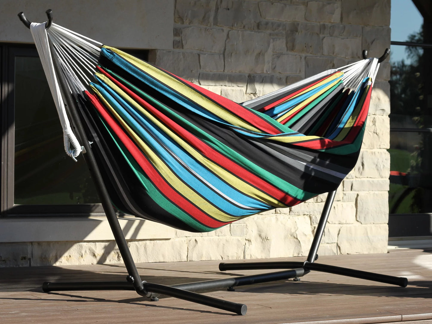 and Blue Hammock Hammock Collection Brazilian with Black 110” Striped The a Hamptons Style Steel