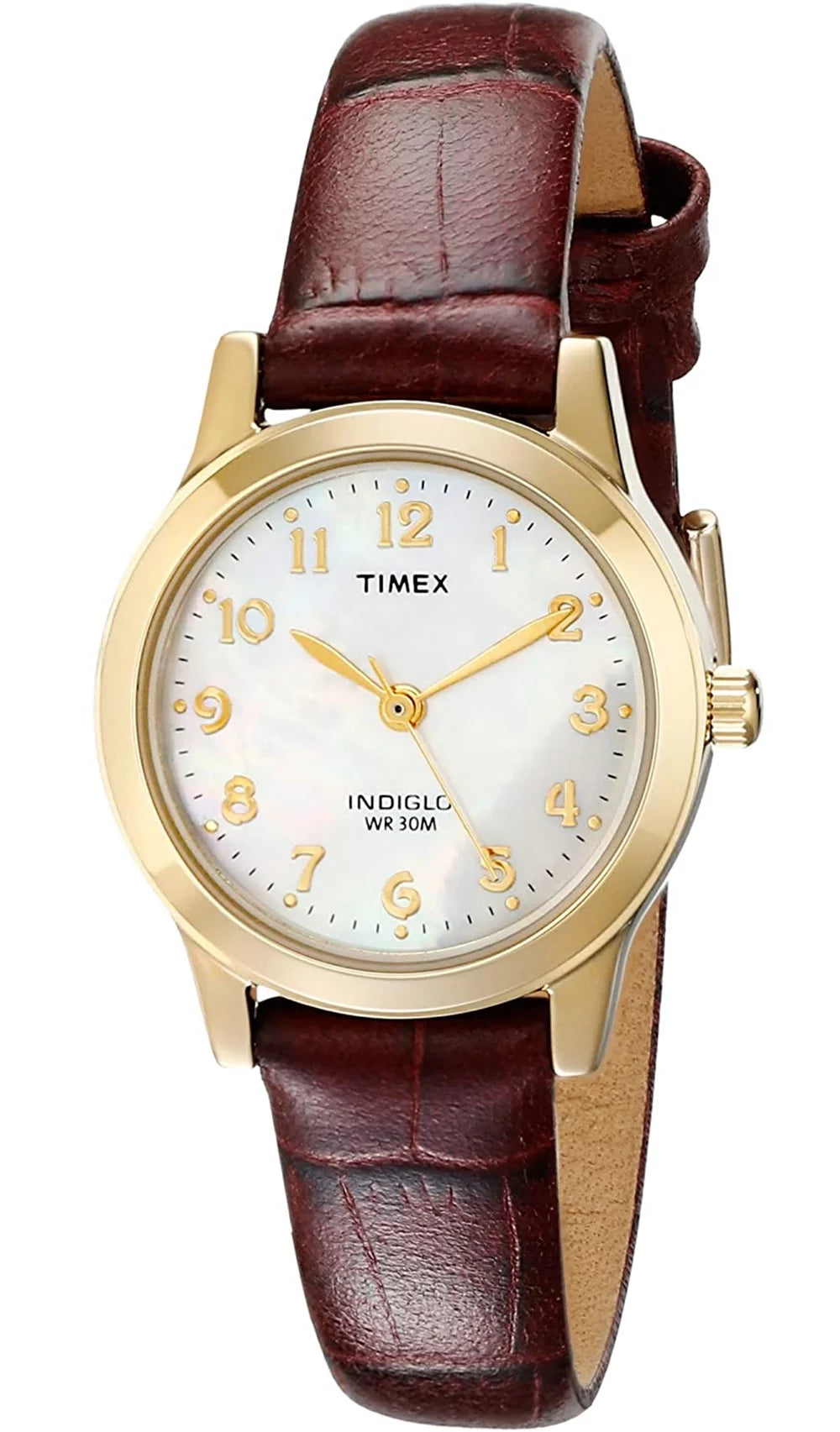 Avenue Leather Gold/Burgundy/MOP Watch, Women's Dress 25mm Timex Strap Essex