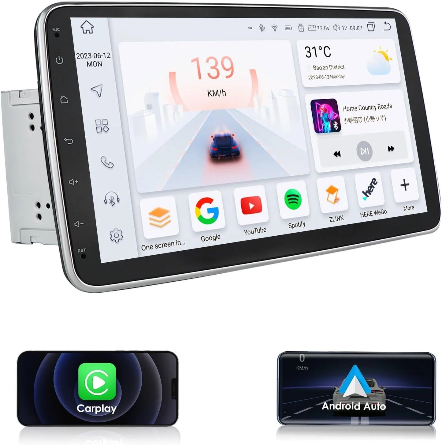 Stereo 4+32GB 12 10.1" 2DIN Apple Carplay Double Car Android Radio GPS Rotatable