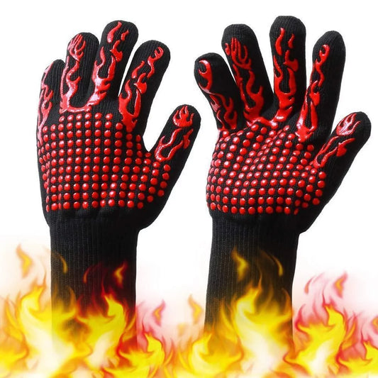 500~800℃ Welding Barbecue Grill Silicone Barbecue Proof Kitchen Gloves Garden -slip Outdoor Heat Grilling for Cooking Stripe CACAGOO Resistant Heat Gloves Oven with Gloves