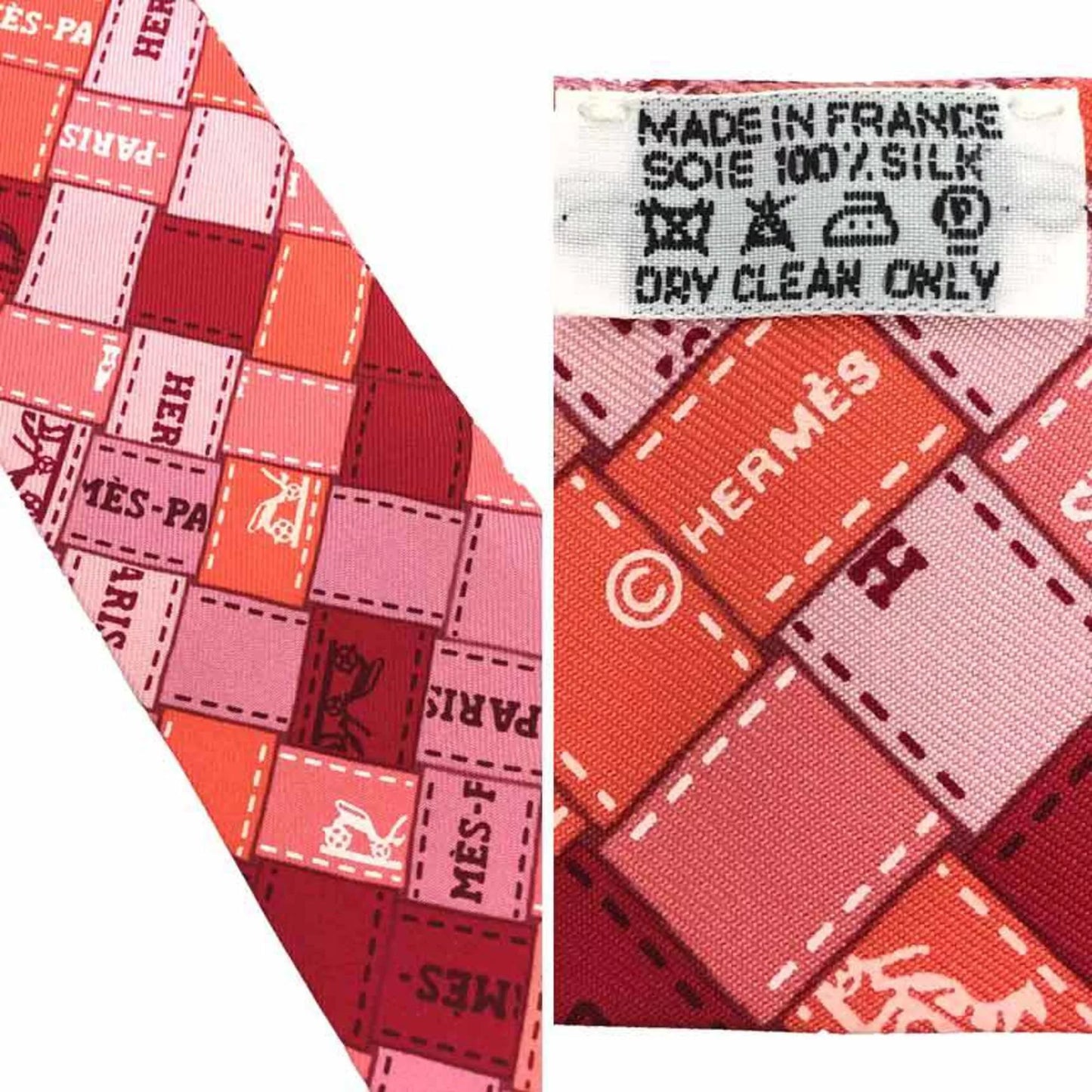 New) aq7360 100% HERMES 2019 Pink Pre-Owned Check Hermes Carre Muffler Bolduc Silk Twilly au (Like Scarf