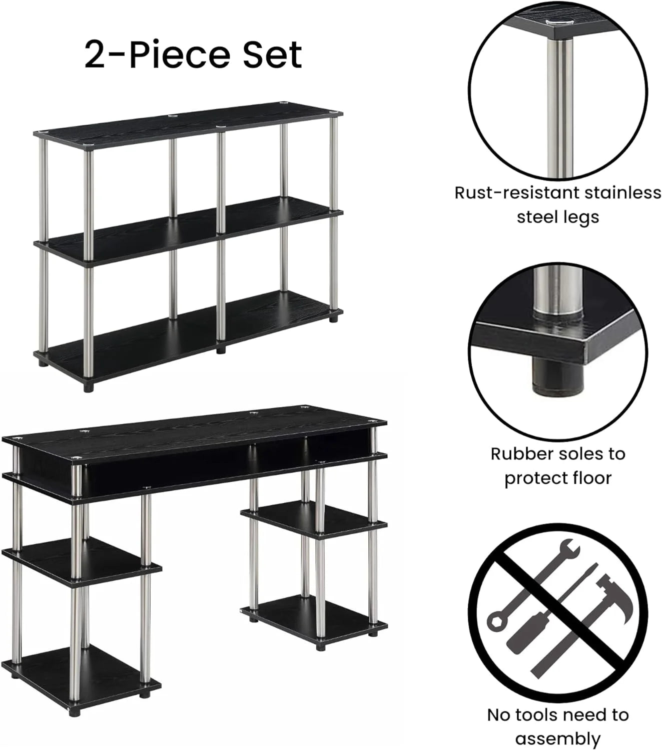 No Designs2Go Home HOZO Black Tools Organization, (Desk, Contemporary Table), Modern Office Study, Console 2-Piece Set