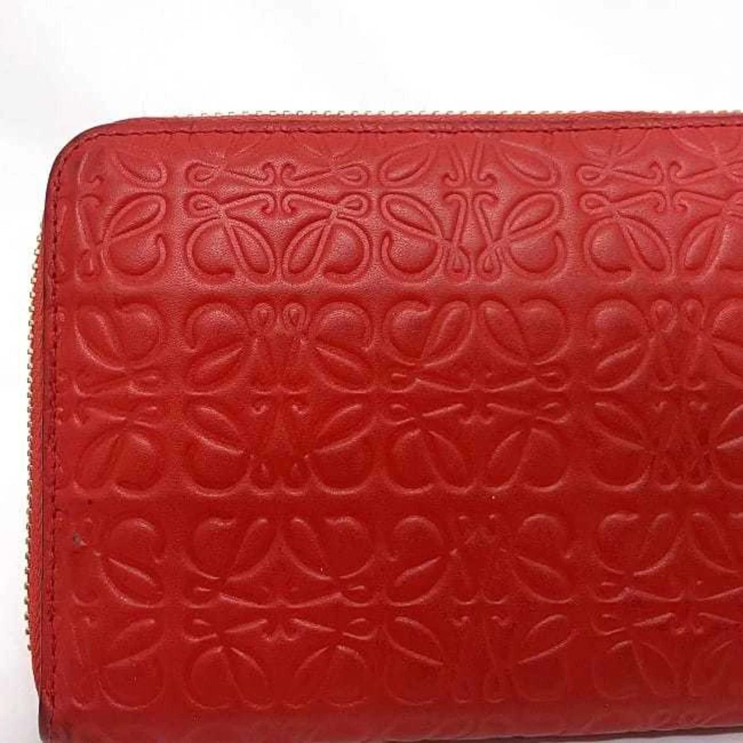 Repeat Wallet Red LOEWE Pre-Owned Gold Loewe Long Women's Embossed Leather 107N55.F13 Anagram Round GP (Good)