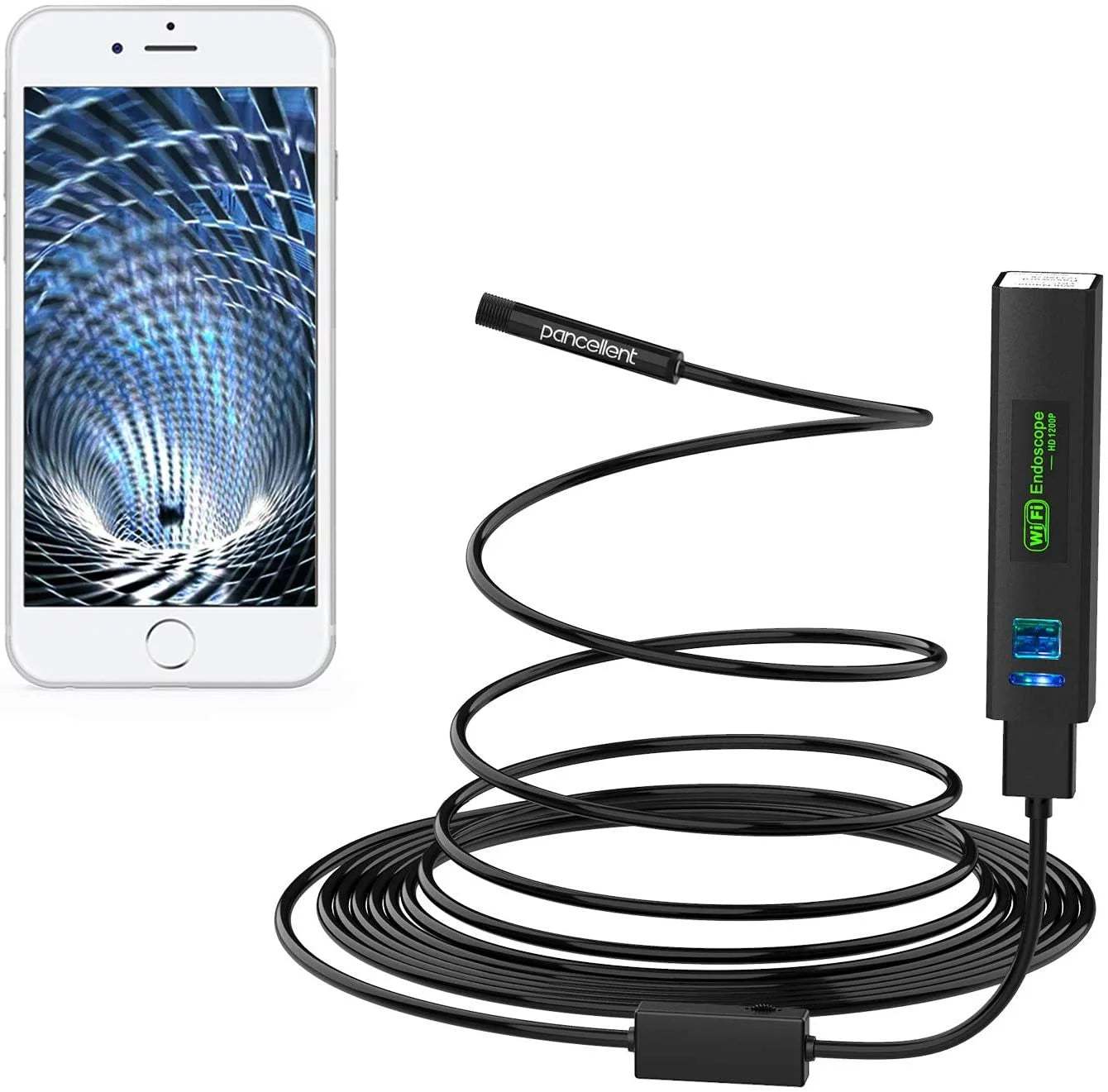 WiFi Endoscope (5 for 1200P Table Rigid Camera Pancellent with PC Camera Smartphone Light Borescope HD iPhone FT) Metes,16.5 8 Wireless Cable Snake Ipad LED Inspection Android