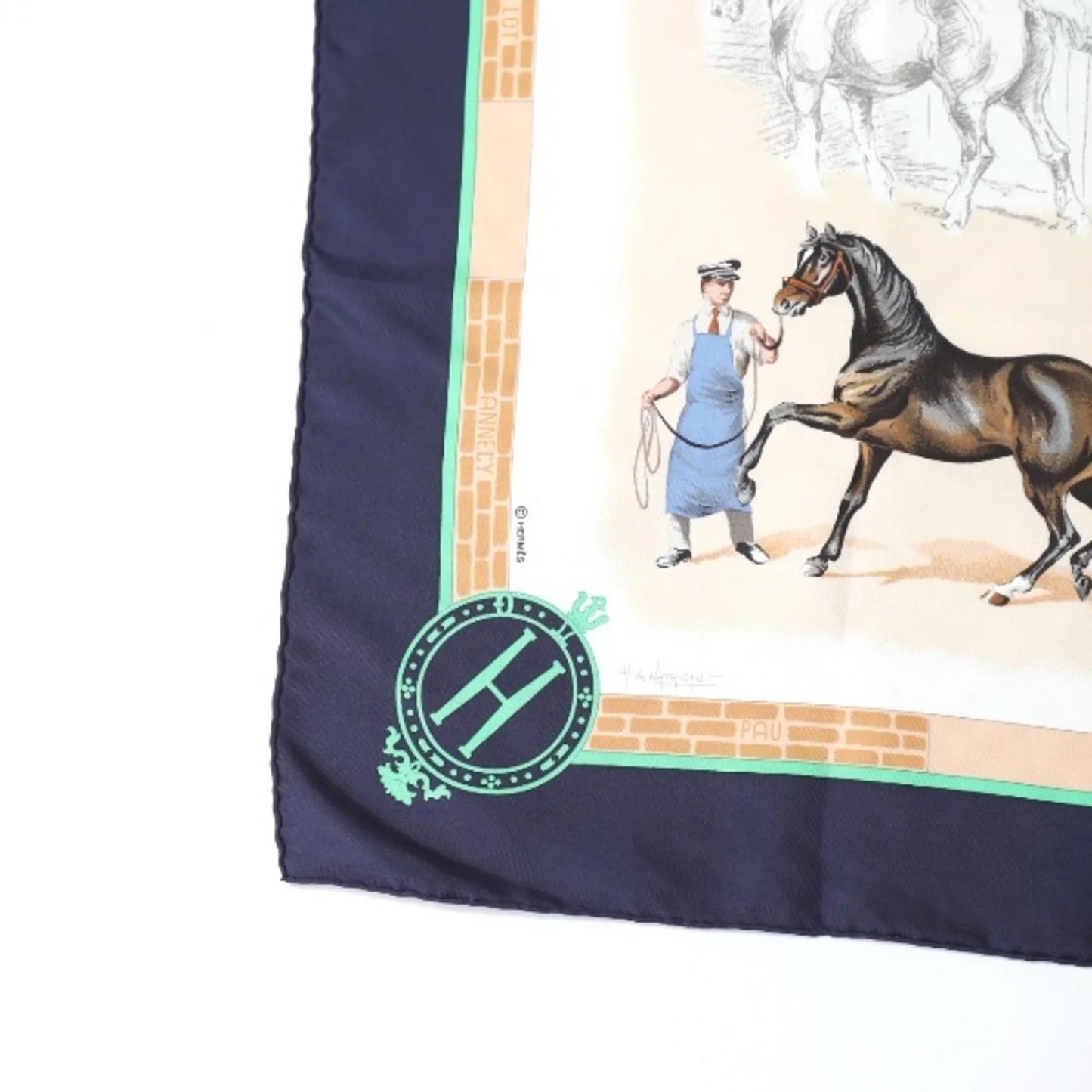 NATIONAUX LES Hermes HERMES Kare90 Scarf (Good) Pre-Owned HARAS Navy