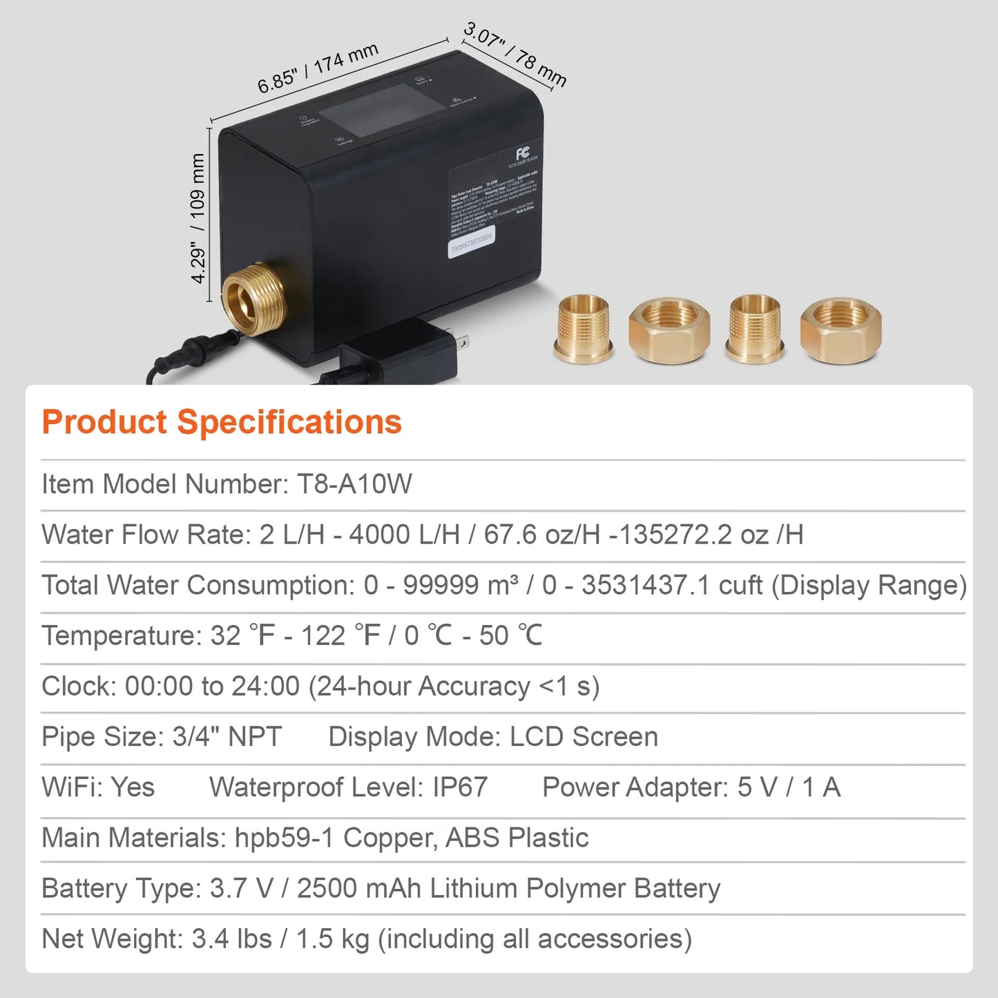 1" Automatic Water Detector 3/4" Diameter. Available Shutoff pipeline SKYSHALO Smart in Leak Monitor or