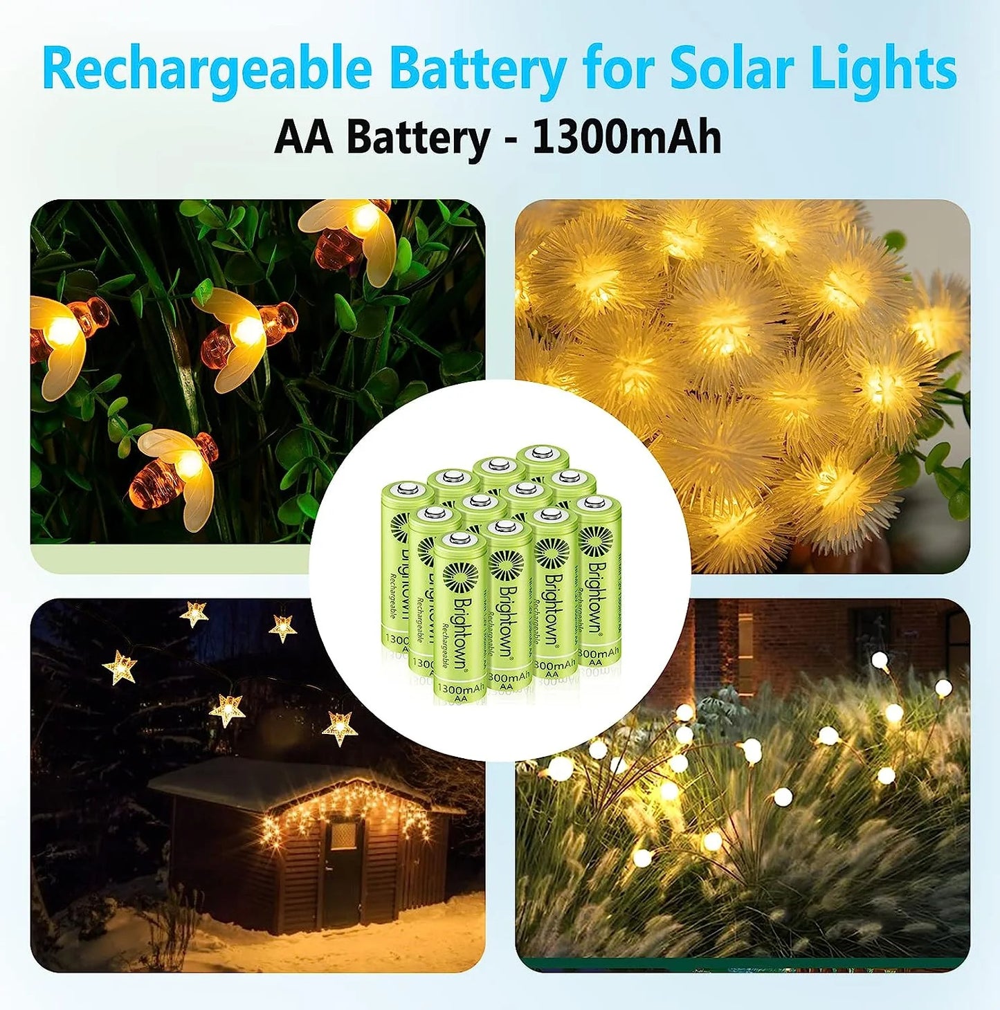 Solar Cycles Double and up A Charged Household to Battery AA, for Pre 1200 Recharge Rechargeable Pack NiMH 12 Devices, Brightown Battery Lights