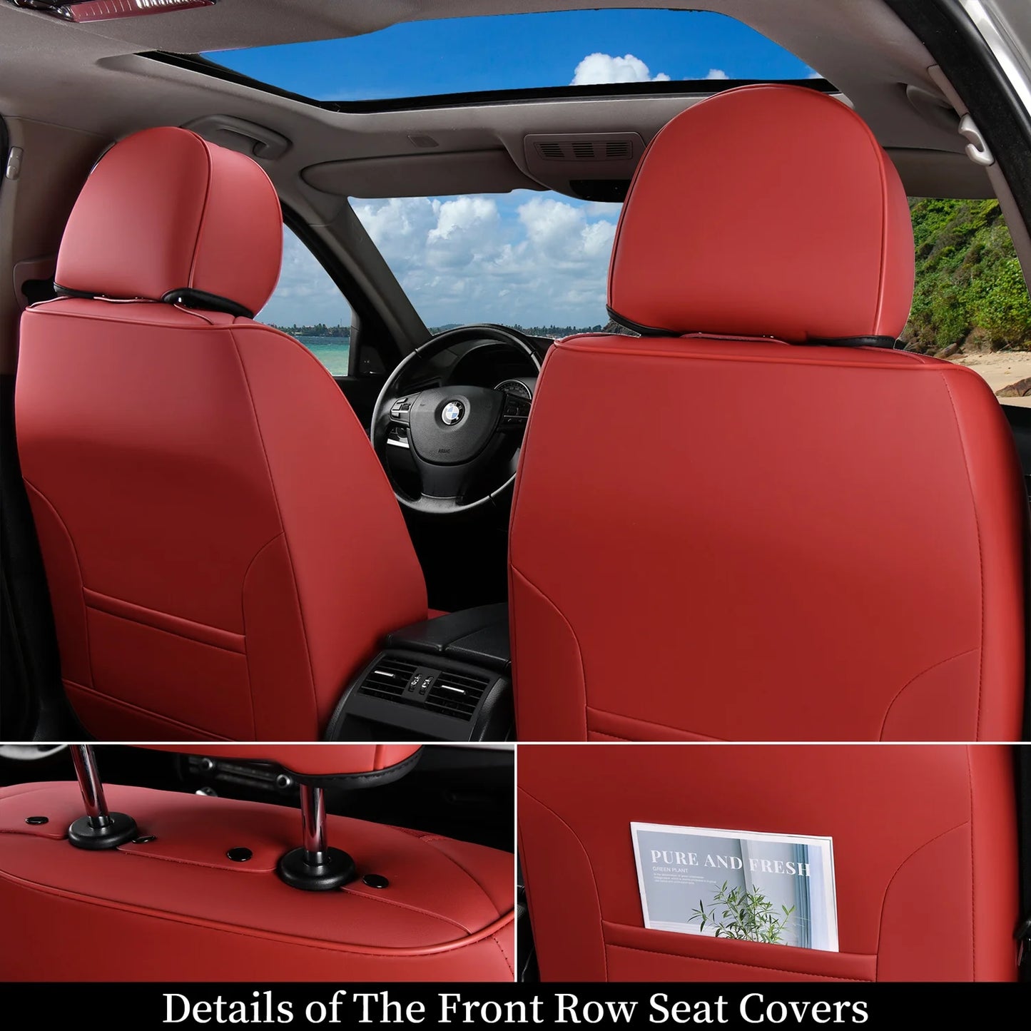 5 for Fit Auto Fabric Universal Breathable Seat Red Covers Car Sedans Seat Set Women, Pickup Most SUV Leather Back Front Car Trucks Seats Interior Full & Protectors, Coverado