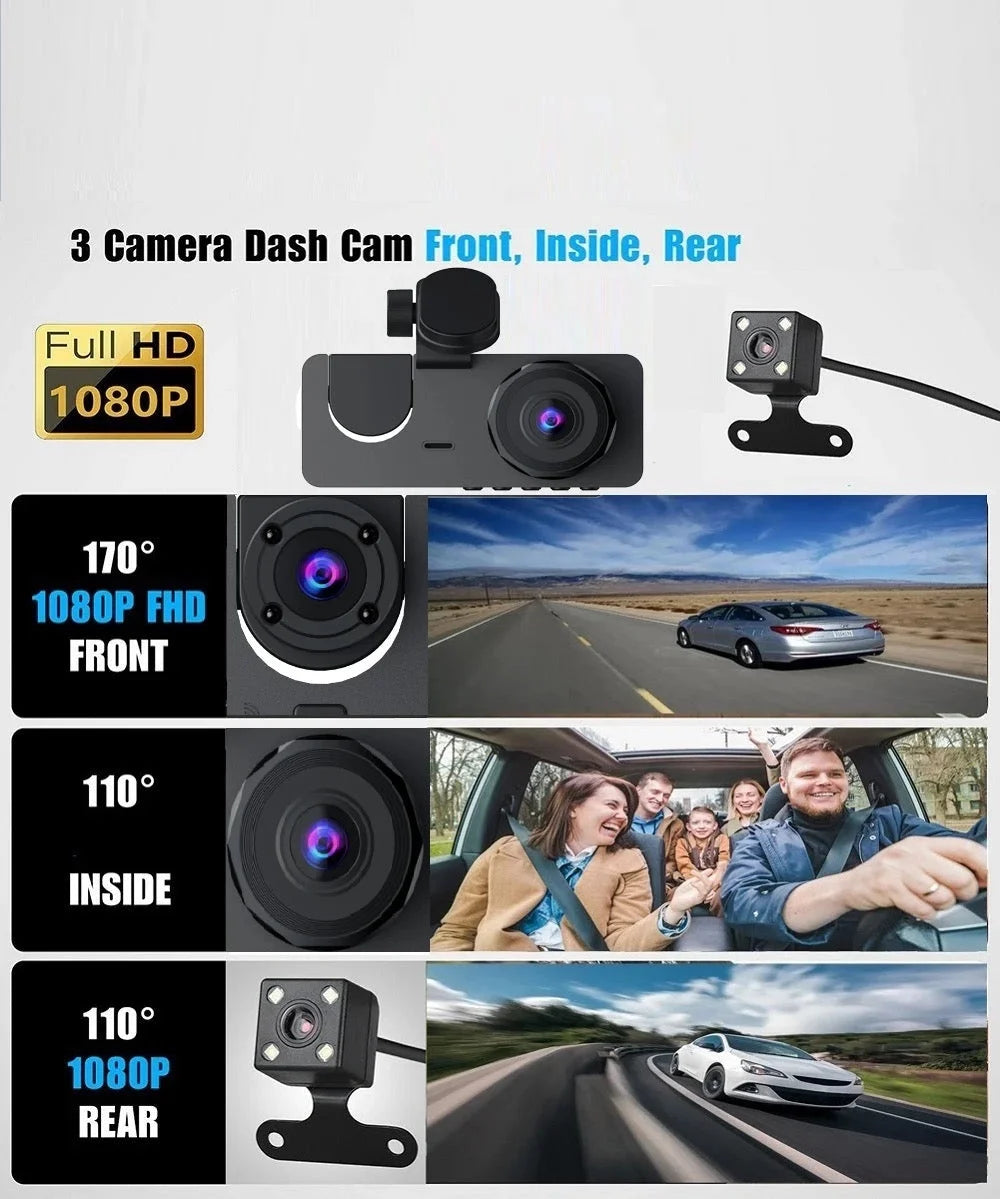 Car Night DVR Dash Camera 3 Vision Recorder. Video Car