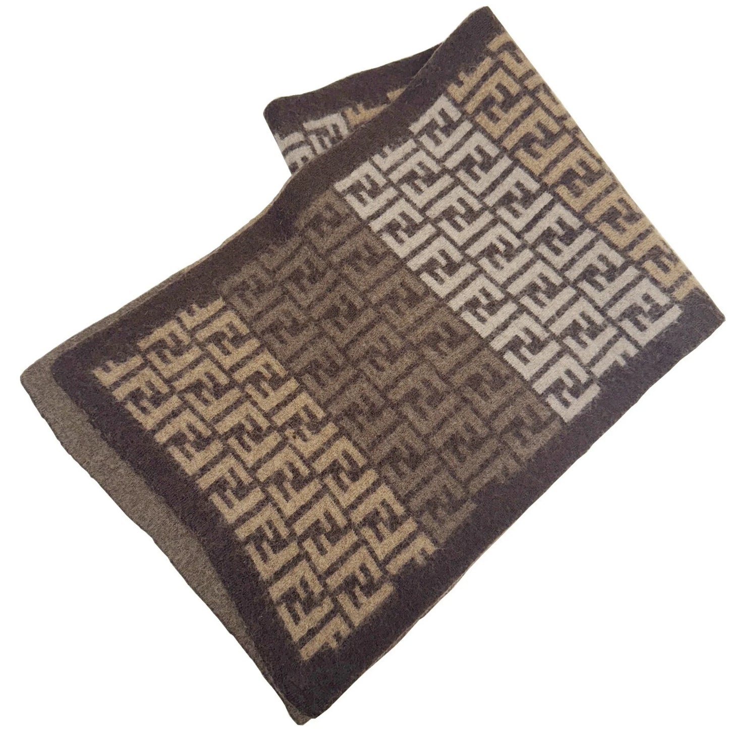 (Good) Pre-Owned wool FENDI pattern brown FF beige scarf Zucca women's men's