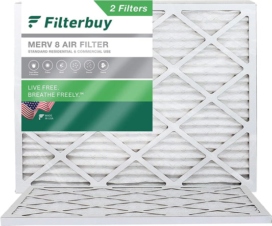 24x25x1 Filterbuy MERV Pleated (2-Pack) Furnace 8 AC HVAC Filters Air