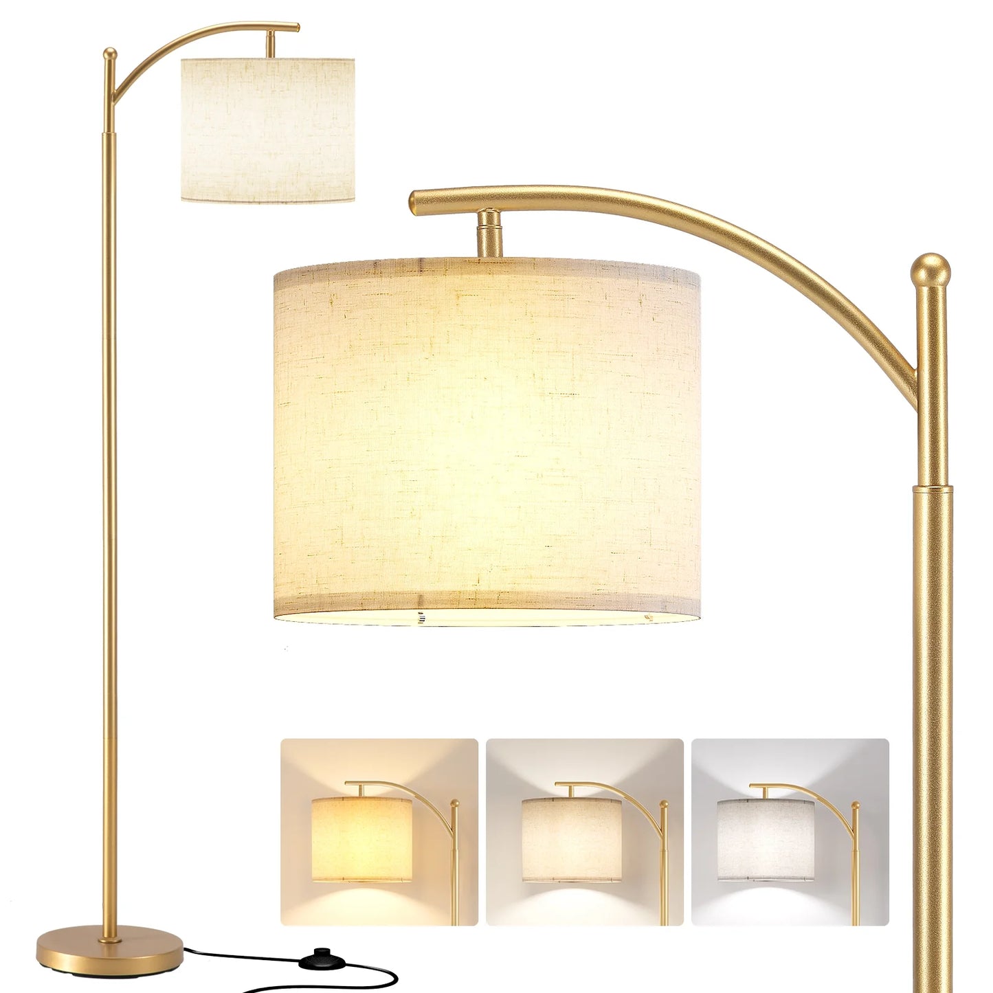 Lamp & Dimmable with Living Bulb, Bedroom,Gold for Room, Stepless Floor Control Metal Arc AOHAO Remote