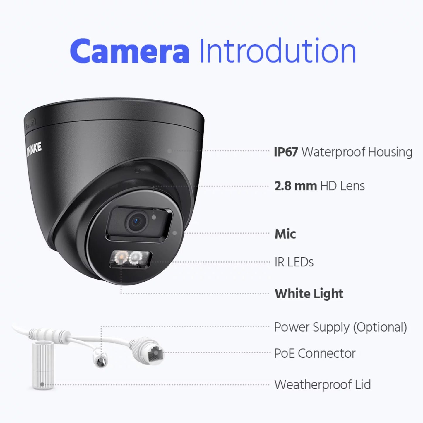 Camera, ANNKE 120 Vision, Surveillance PoE Outdoor for Human/Vehicle Color AI WDR, Light, Wired Turret dB Night Security Dual Home Detection, Smart Black Lens, Cameras Security, 2.8mm Mic 3K Built-in