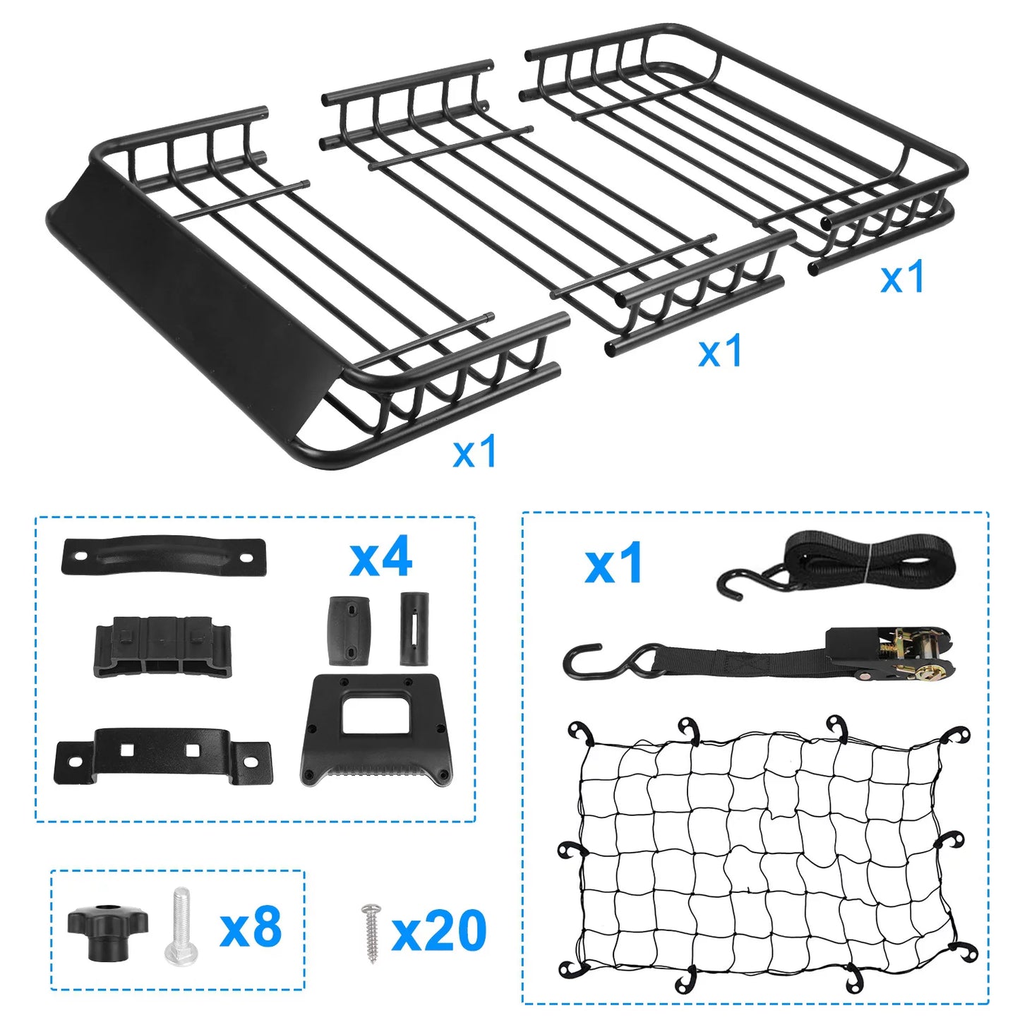 Roof iMounTEK Elastic with Rack 220lbs Capacity Heavy Universal Top Basket Luggage Black Car Hook Cargo Holder Duty Cargo Rack Carrier Strap Net 63x39x6.3in,