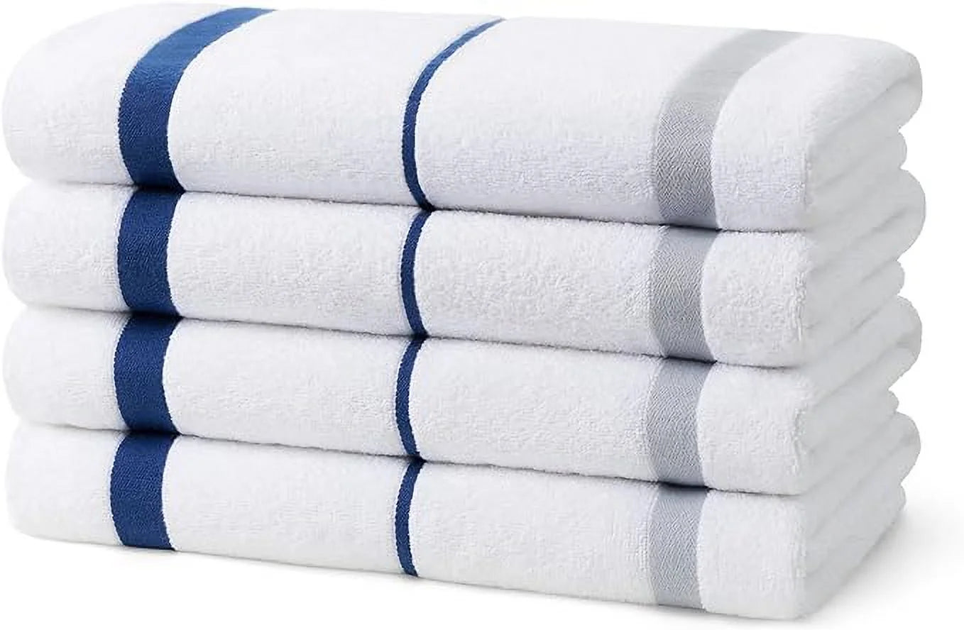 (Navy) Hotel Kaufman X - Towels - GSM Stripes of Pool - Towels Beach 4 Luxury - Terry 60in Pcs Set 30in 4-Pack - Sailor Horizontal 400