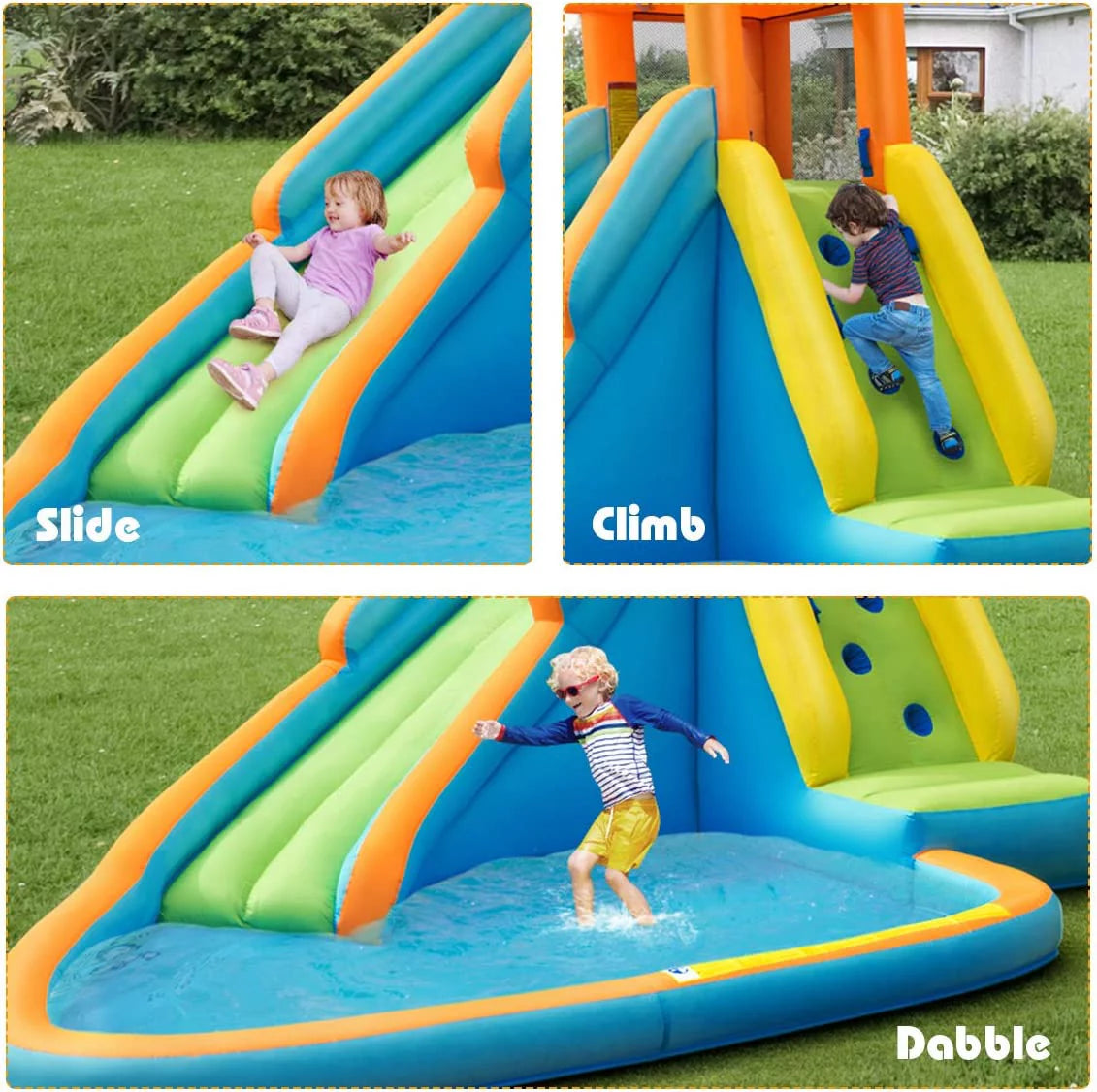 Outdoor Splashing Water w/Long Slide, Cannon, for up Blower, Water 740w Water Kids Adults Themed for Big Kids and Slides Park Slide, Inflatable Pool, Giant Backyard Water Hippo Blow Indoor