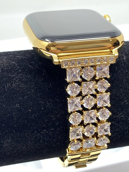 Plated 44MM Diamond iWatch Rhinestones Band Link Gold LTE Gold SERIES 5 24K