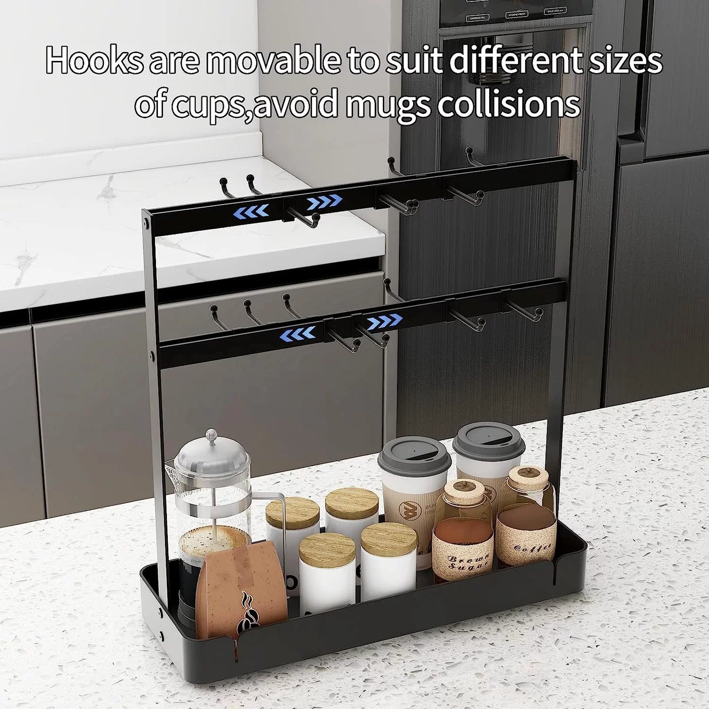 Tier BOIVSHI Storage with Countertop, for Coffee 16 Cup Hooks,2 Mug Rack Mug Tree Base Holder with Black Holder Cup Movable Hooks Holder Coffee