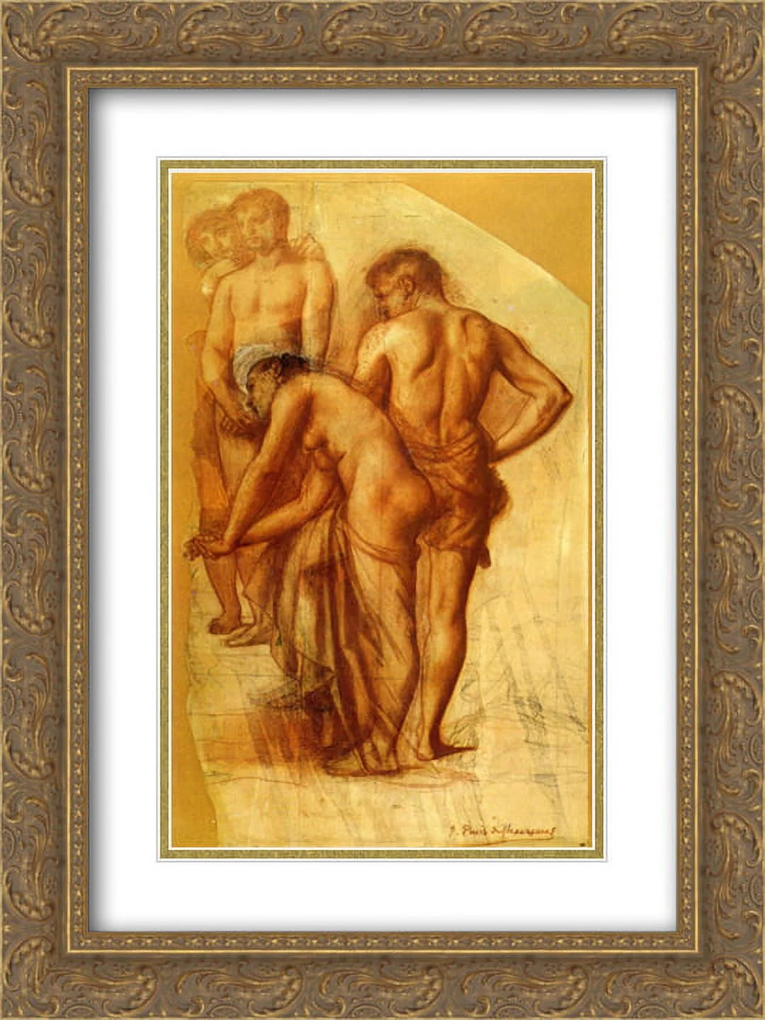 Pierre Ornate Four Art 18x24 Gold Print Chavannes for Rest' 'Study Matted in Framed Figures 2x Puvis de