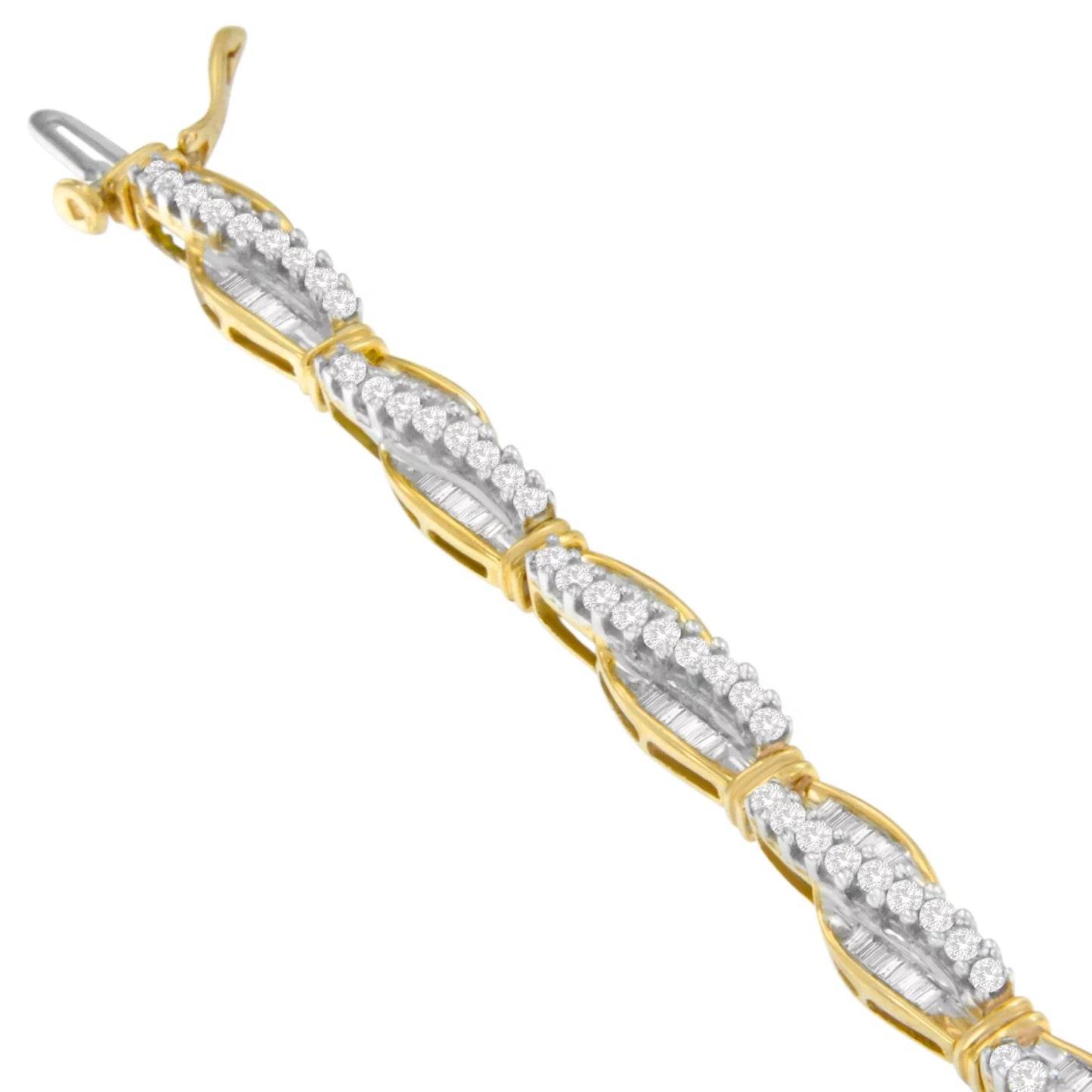 (H-I,SI1-SI2) and 3 Love CTTW Winding Baguette Gold Cut Diamond Yellow Bracelet Round 14K