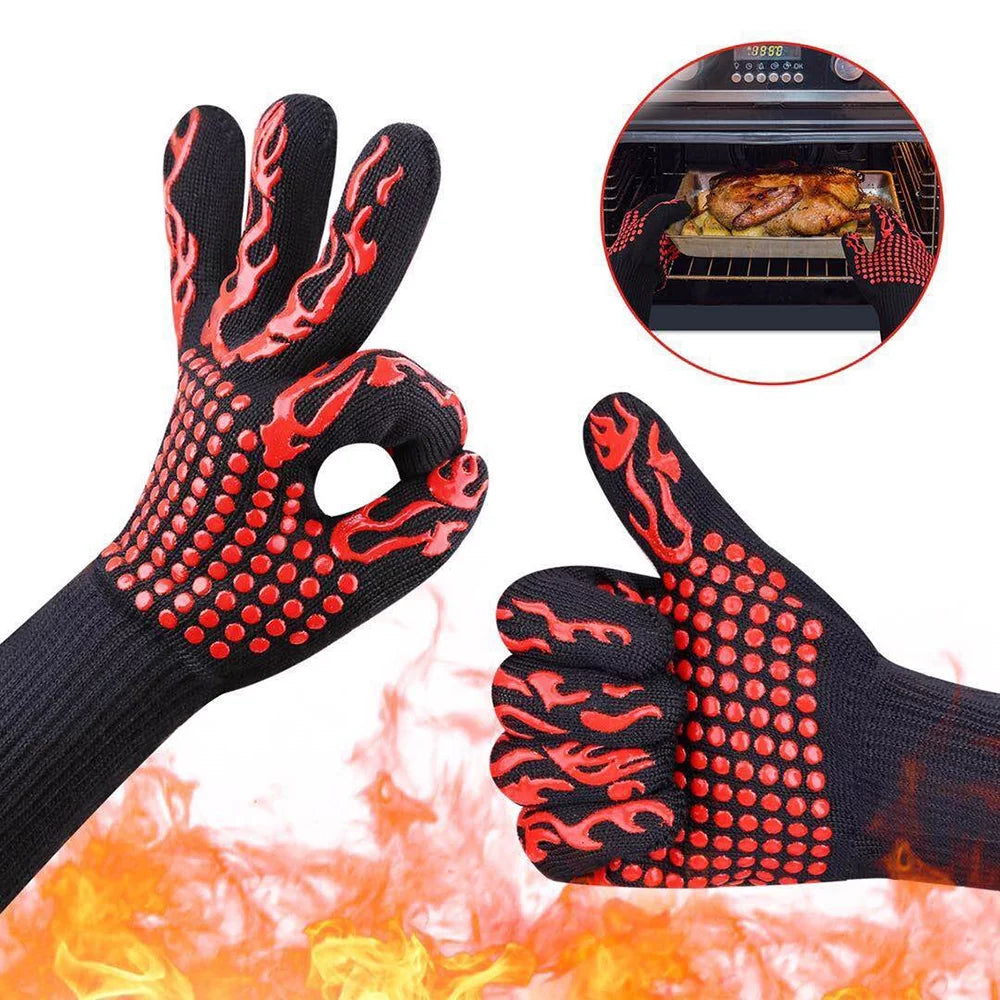 500~800℃ Welding Barbecue Grill Silicone Barbecue Proof Kitchen Gloves Garden -slip Outdoor Heat Grilling for Cooking Stripe CACAGOO Resistant Heat Gloves Oven with Gloves